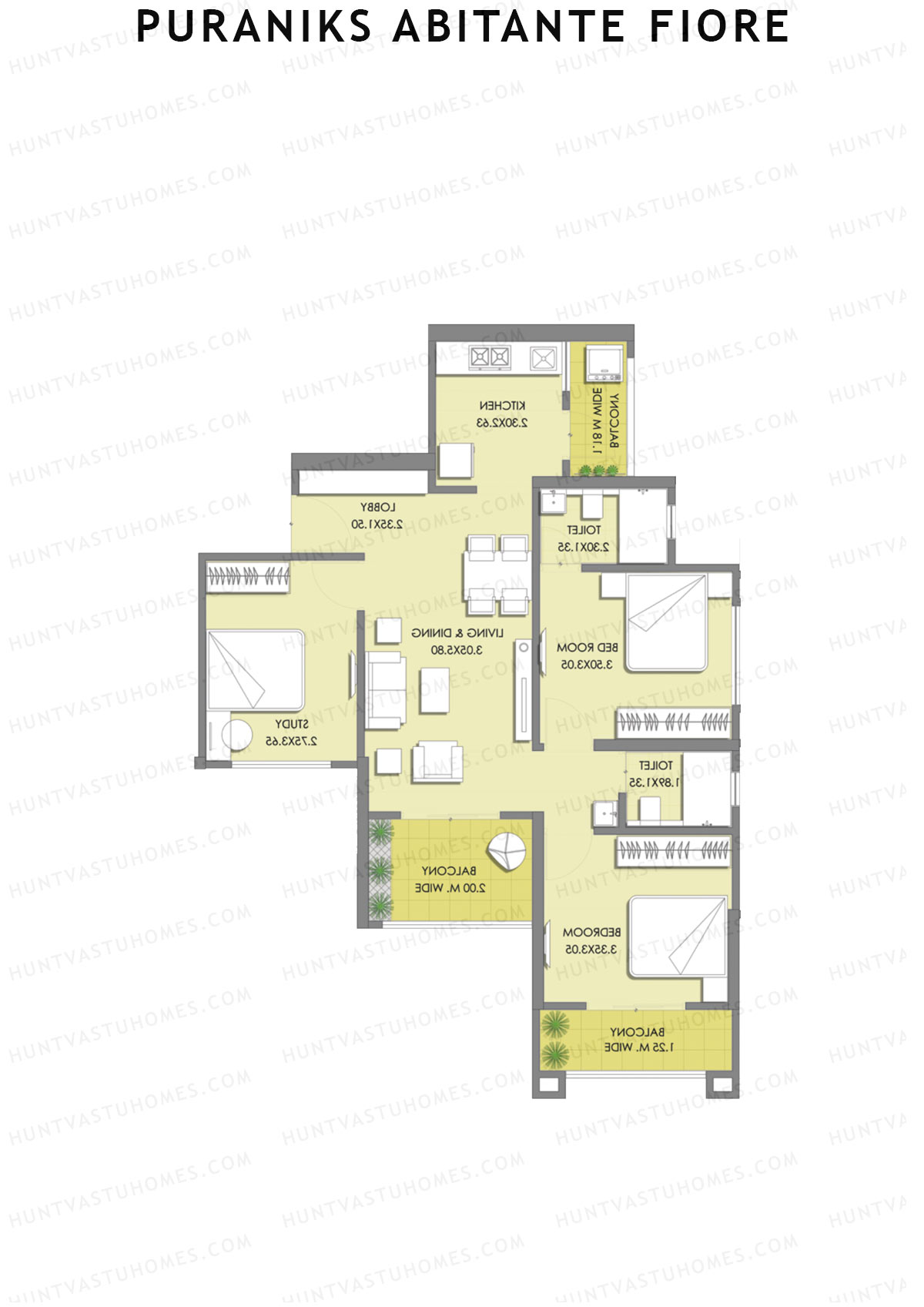 Puraniks Abitante Fiore Tower H Unit 1 (Type A) Floor Plan