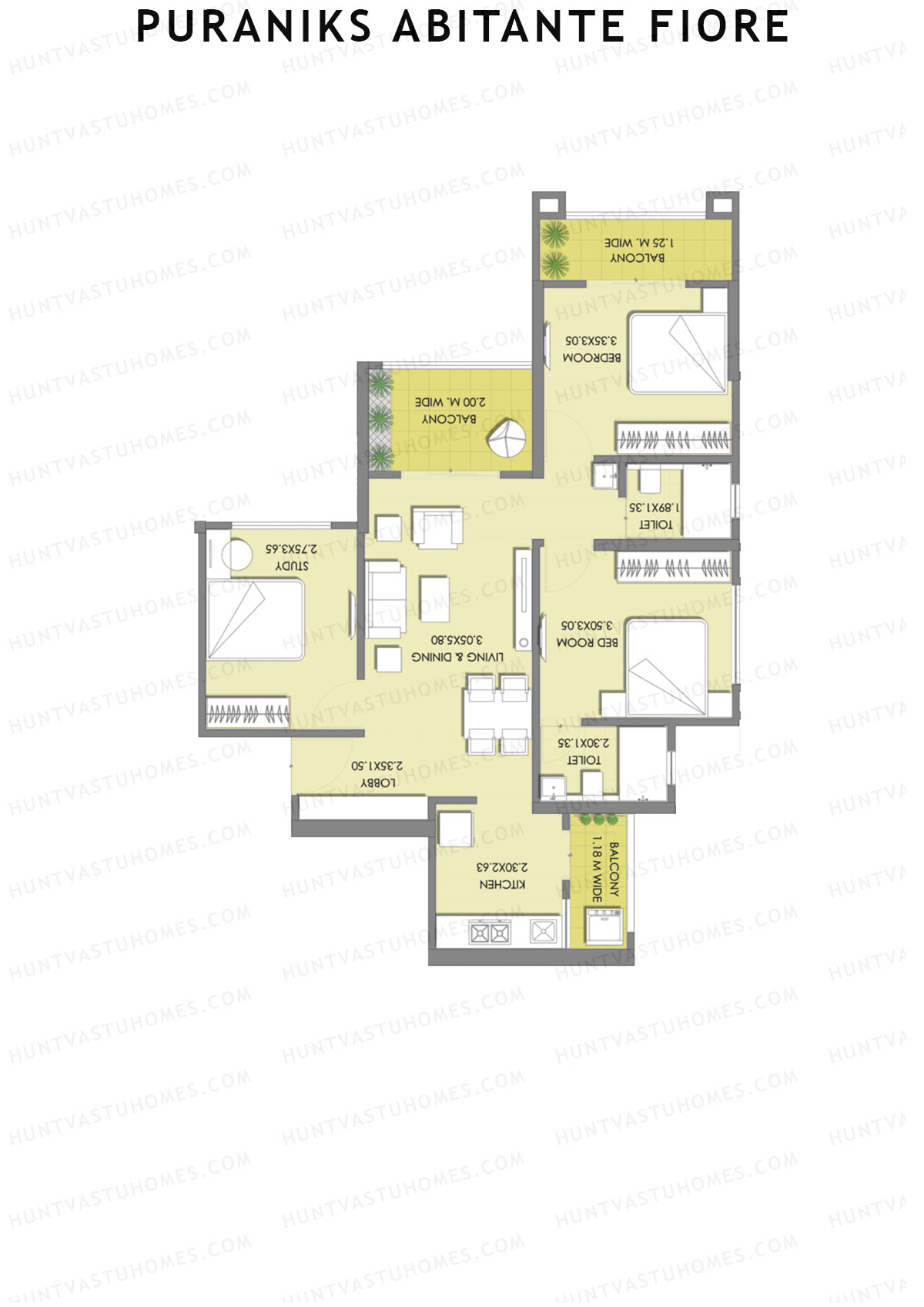 Puraniks Abitante Fiore Tower H Unit 6 (Type A) Floor Plan