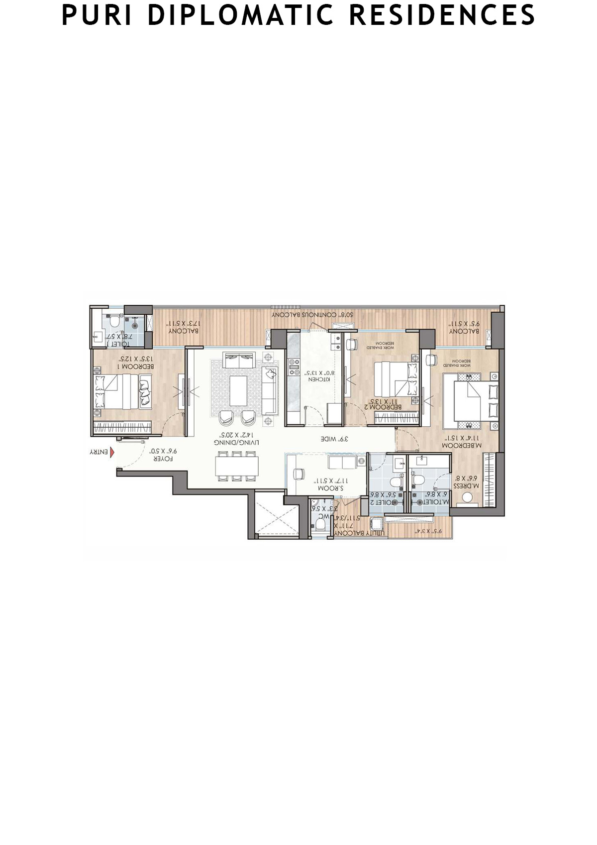 Puri Diplomatic Residences Tower A1 Unit 2 (Type 1) Floor Plan