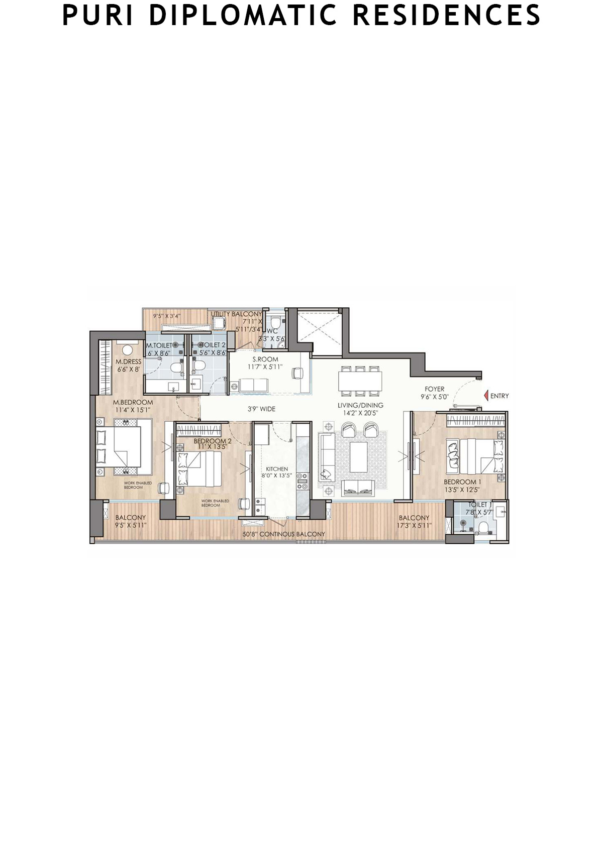 Puri Diplomatic Residences Tower A1 Unit 4 (Type 1) Floor Plan