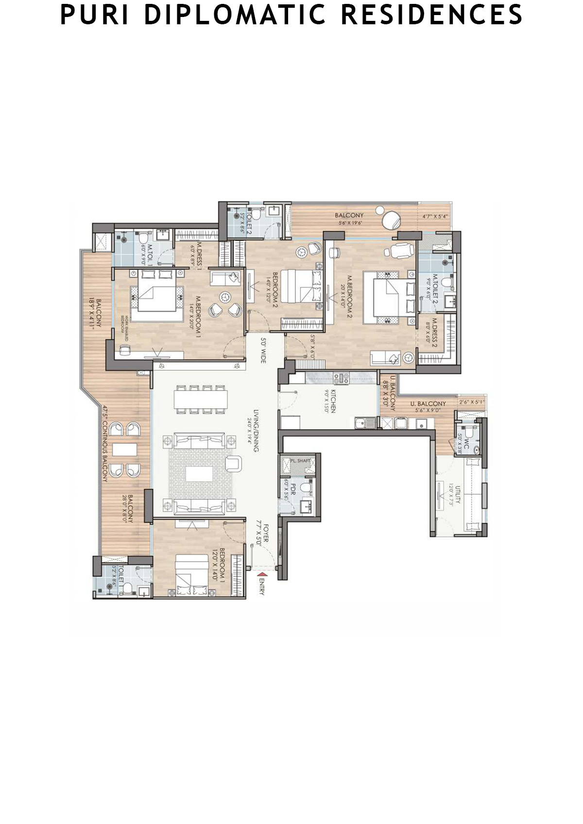 Puri Diplomatic Residences Tower C1 Unit 1 (Type 4) Floor Plan