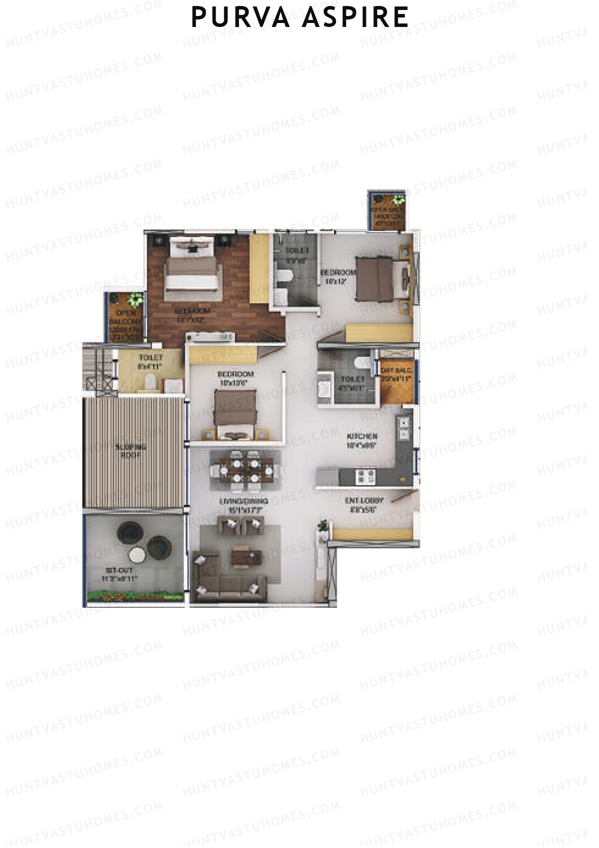 Purva Aspire Tower Jade Unit 3 Floor Plan