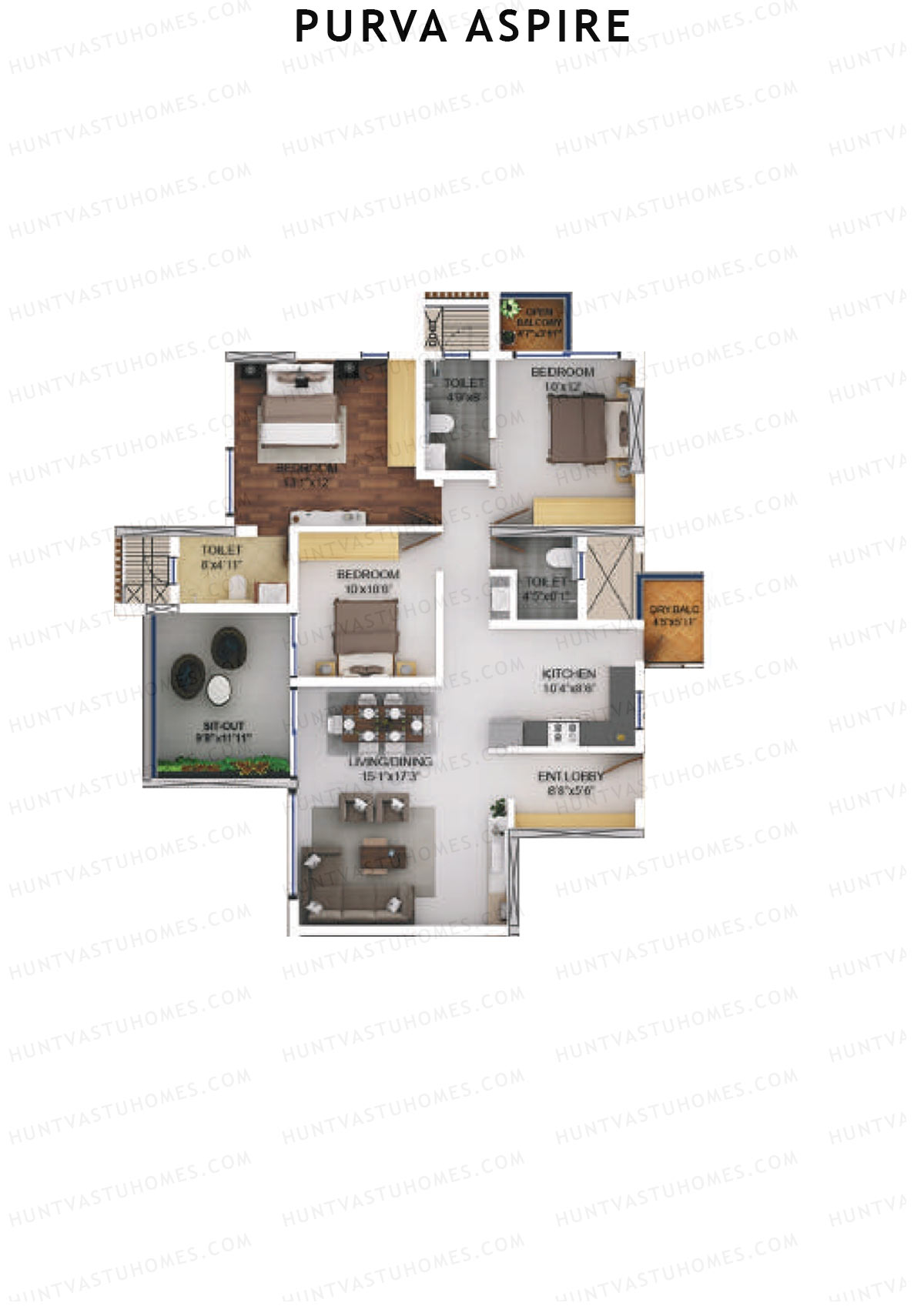 Purva Aspire Tower Jade Unit 3 Floor Plan