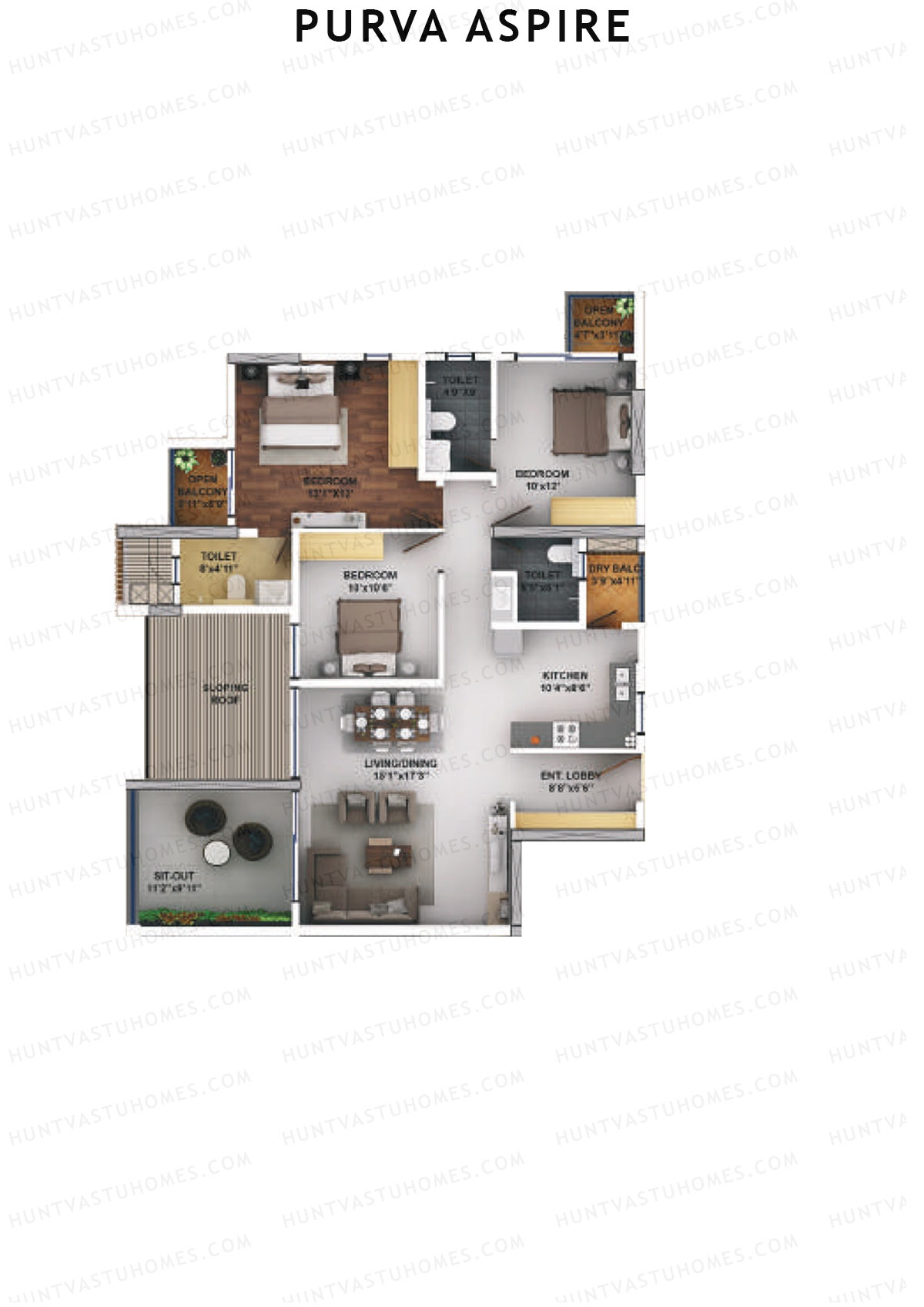 Purva Aspire Tower Jade Unit 3 Floor Plan