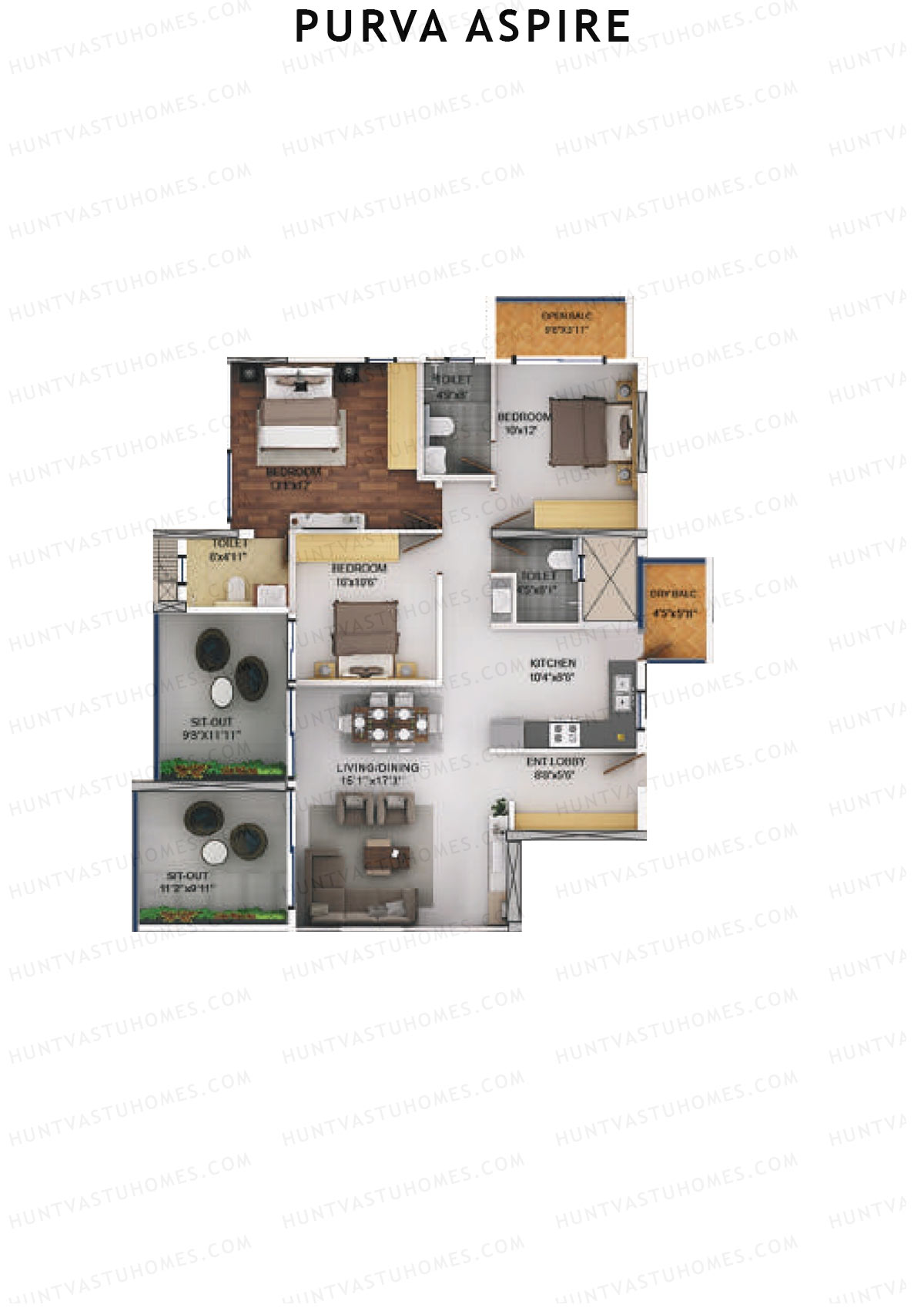 Purva Aspire Tower Jade Unit 3 Floor Plan