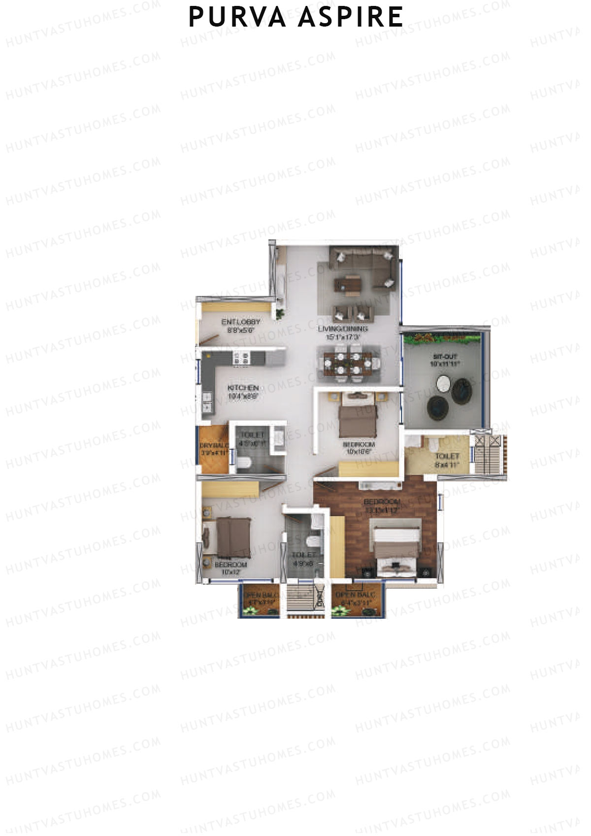 Purva Aspire Tower Ruby Unit 3 Floor Plan