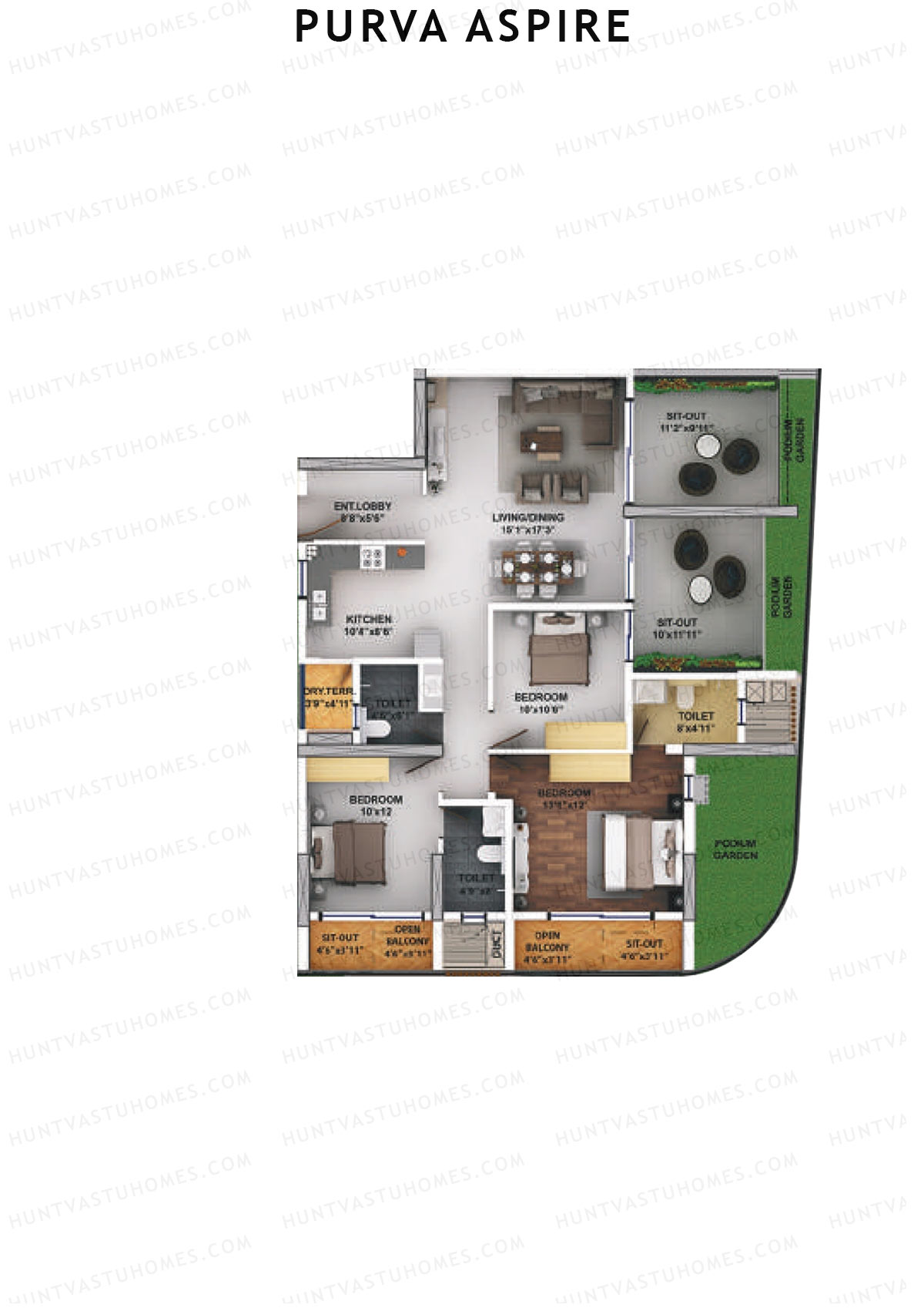 Purva Aspire Tower Ruby Unit 3 Floor Plan