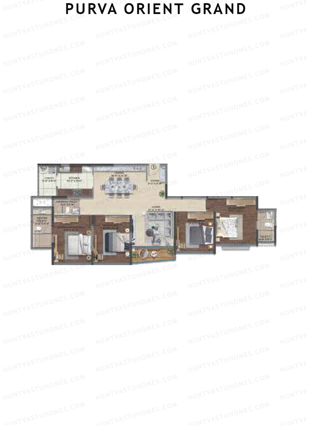 Purva Orient Grand, Tower 1, Unit 1, 4BHK, Super Area 2160   sq ft 