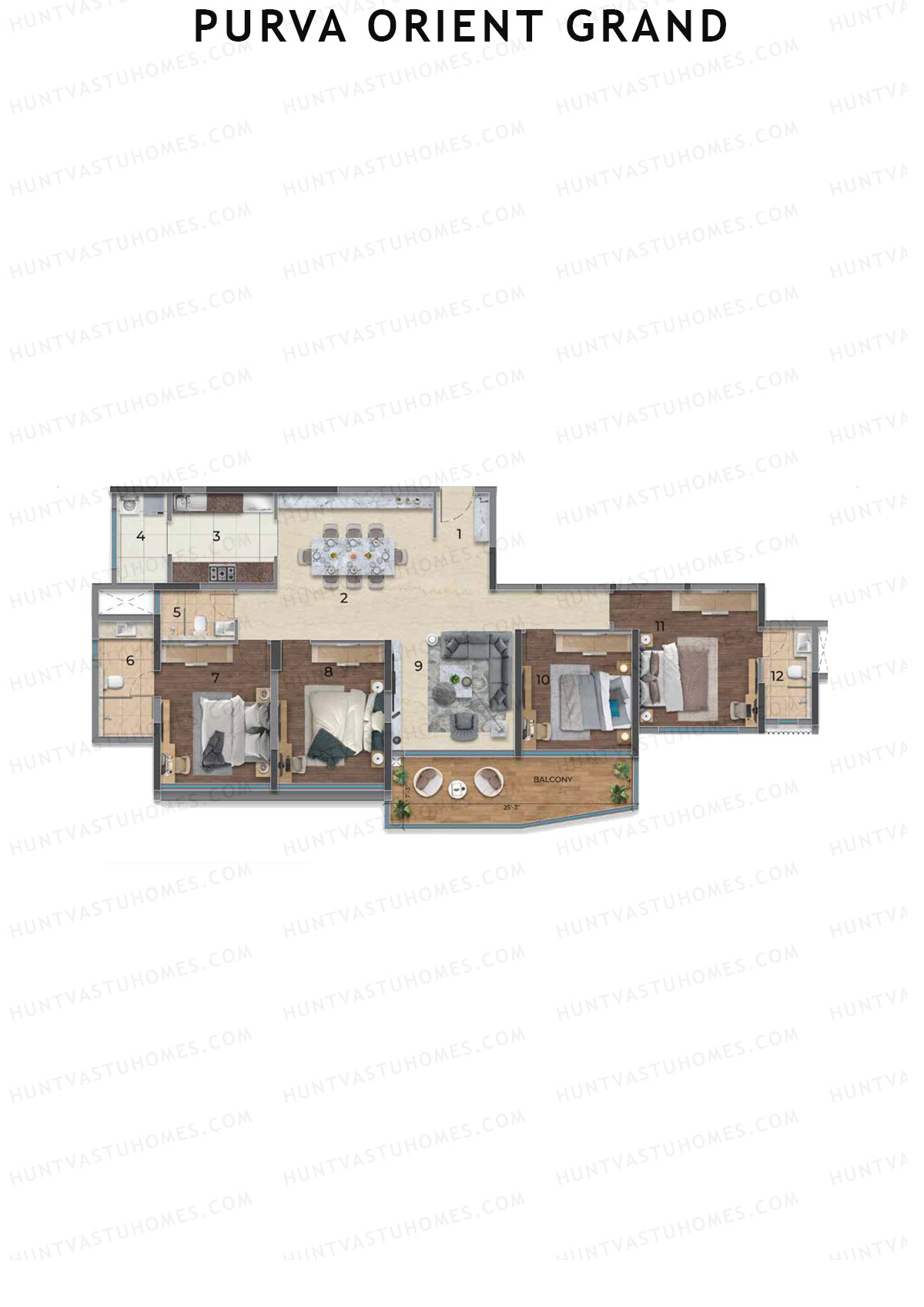 Purva Orient Grand, Tower 1, Unit 1, 4BHK, Super Area 2338   sq ft 