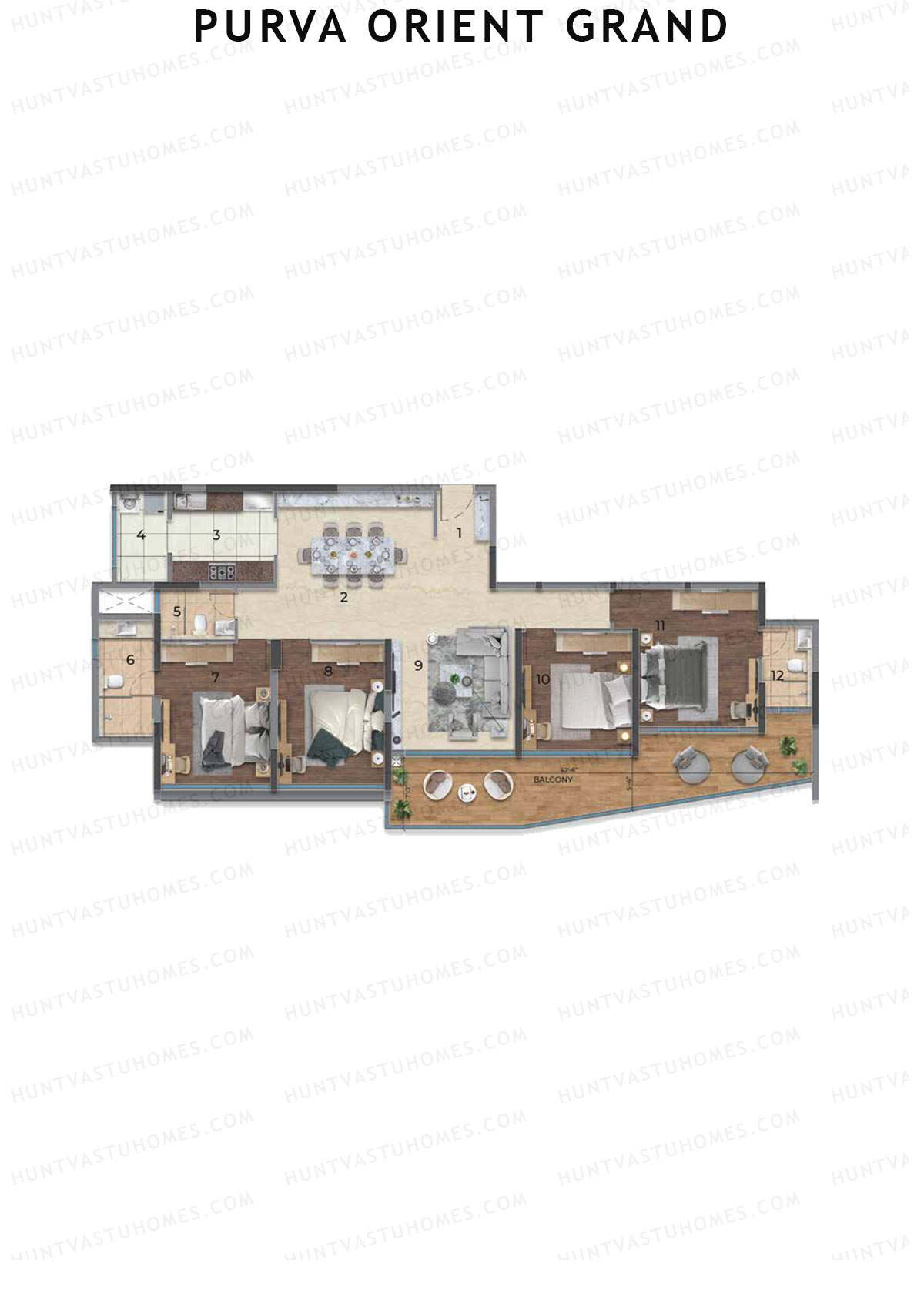 Purva Orient Grand, Tower 1, Unit 1, 4BHK, Super Area 2489   sq ft 