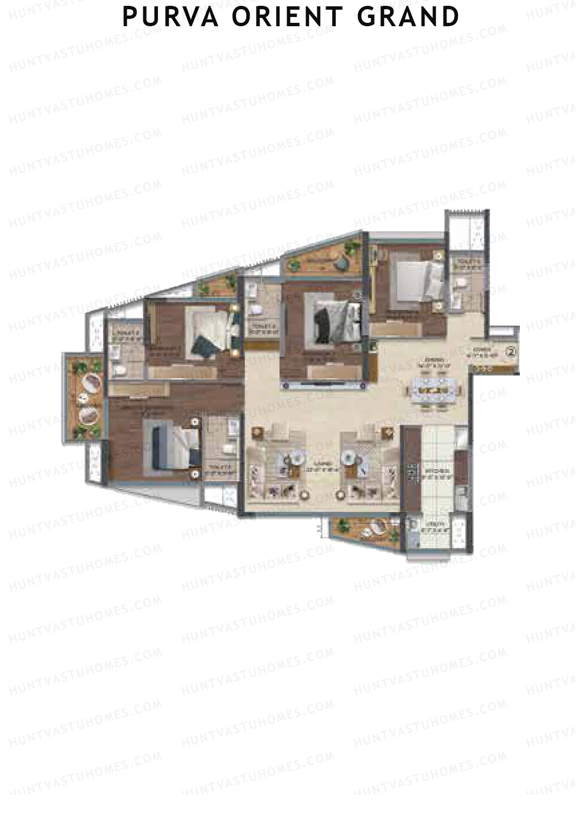 Purva Orient Grand, Tower 1, Unit 2, 4BHK, Super Area 2629   sq ft 