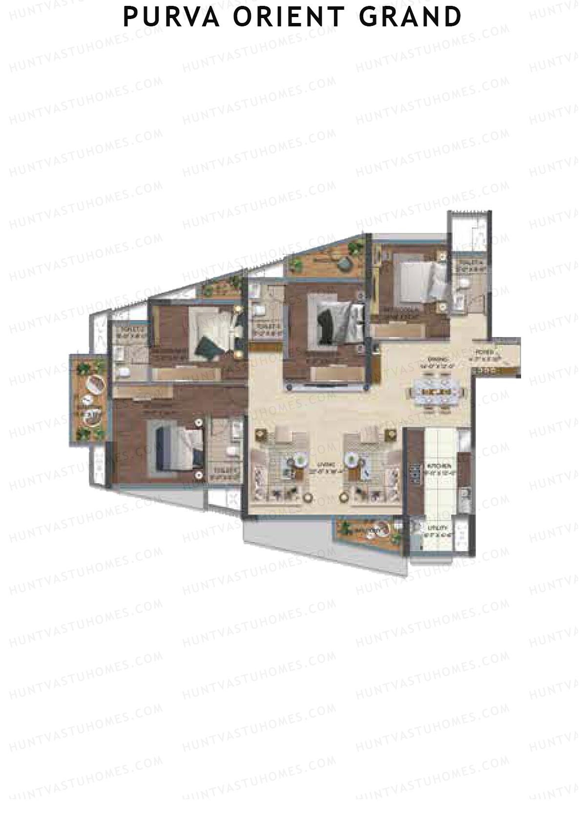 Purva Orient Grand, Tower 1, Unit 2, 4BHK, Super Area 2756   sq ft 