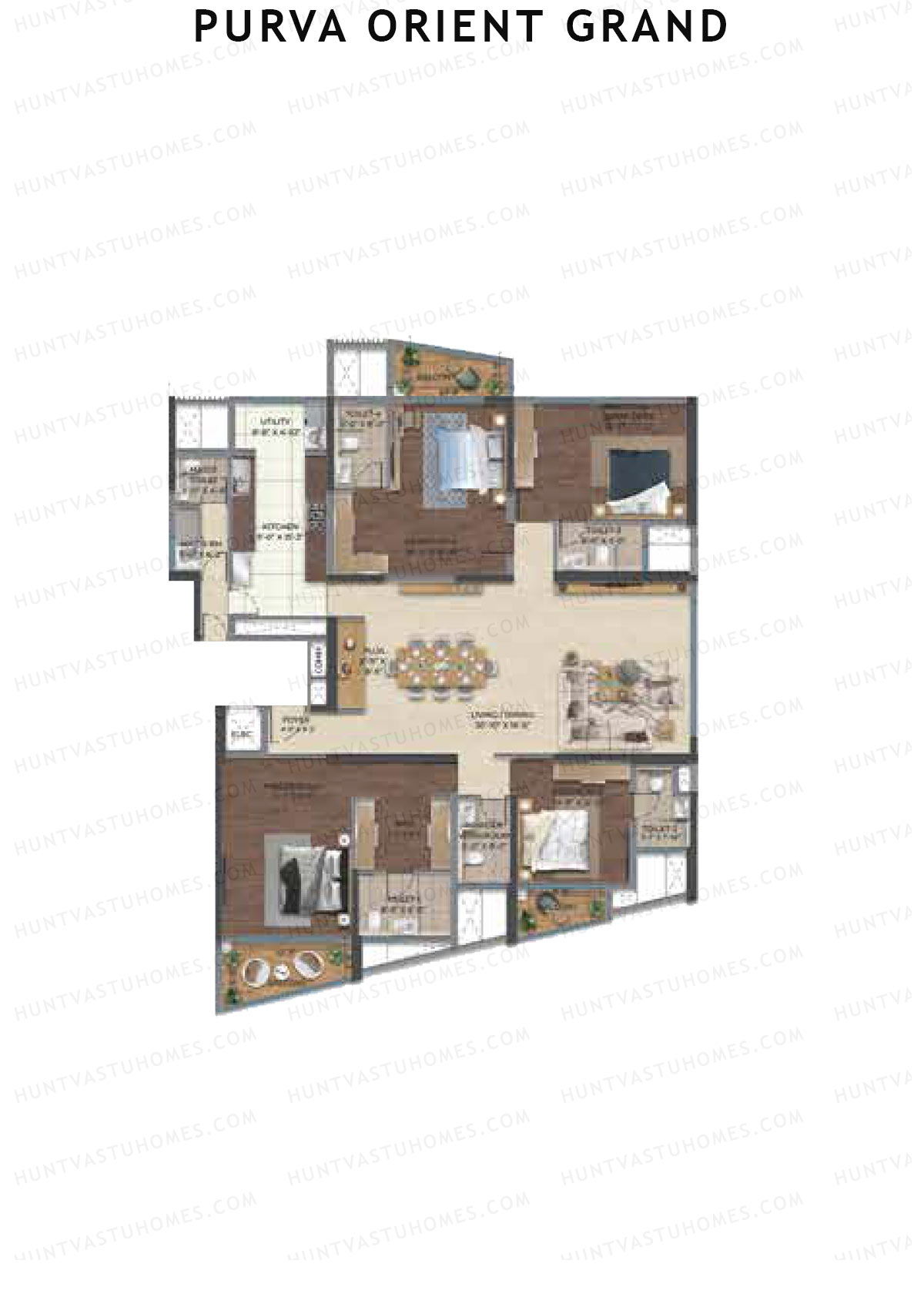 Purva Orient Grand, Tower 1, Unit 4, 4BHK, Super Area 3095   sq ft 