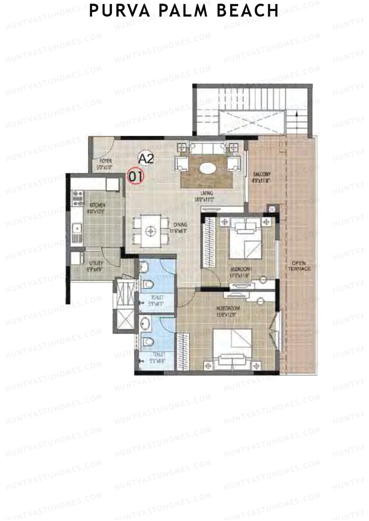 Purva Palm Beach Block 1 Wing A Unit 1 TYPE PH LW(Penthouse) Floor Plan