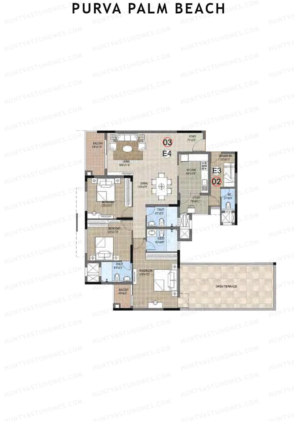 Purva Palm Beach Block 1 Wing A Unit 3 (Type E) Floor Plan