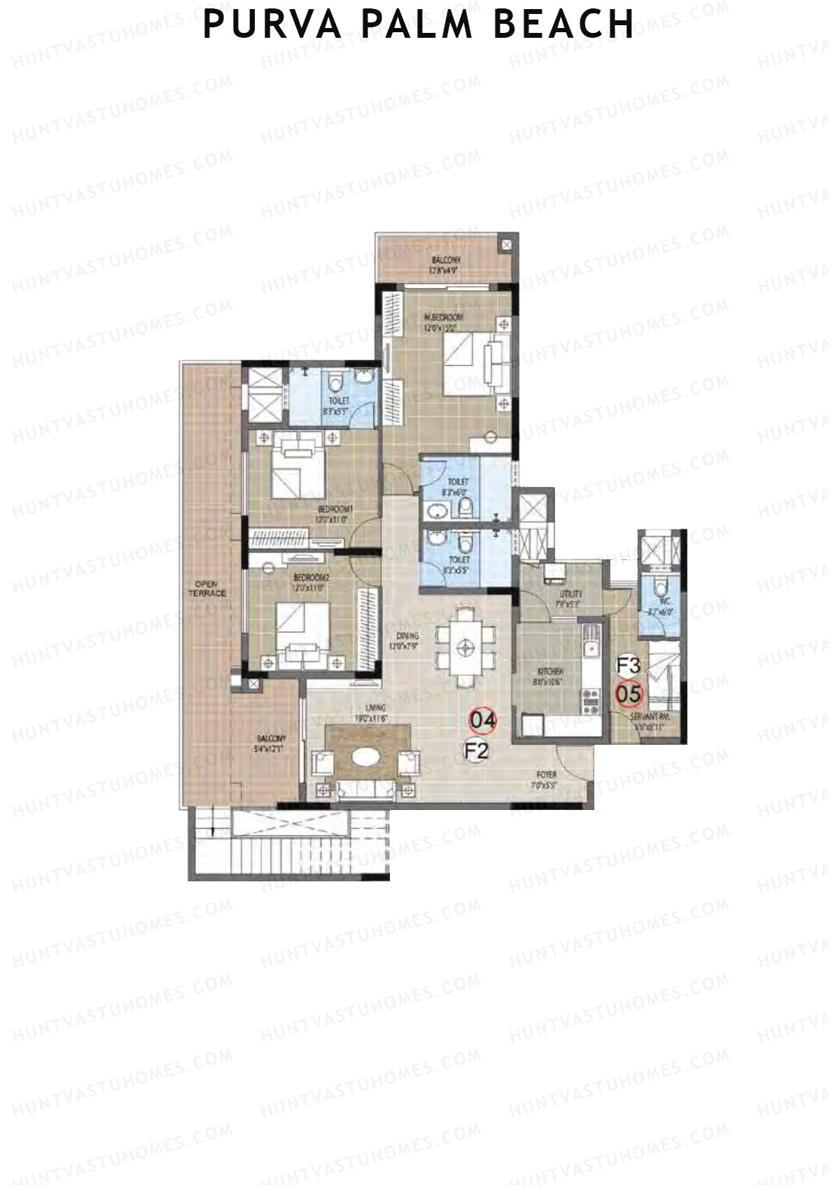 Purva Palm Beach Block 1 Wing A Unit 4 TYPE PH LW(Penthouse) Floor Plan