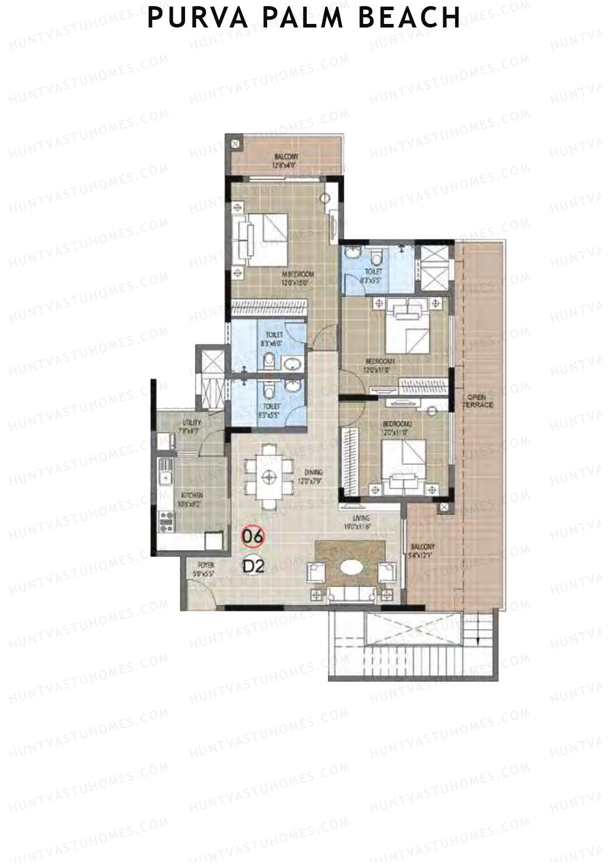 Purva Palm Beach Block 1 Wing A Unit 6 TYPE PH LW(Penthouse) Floor Plan