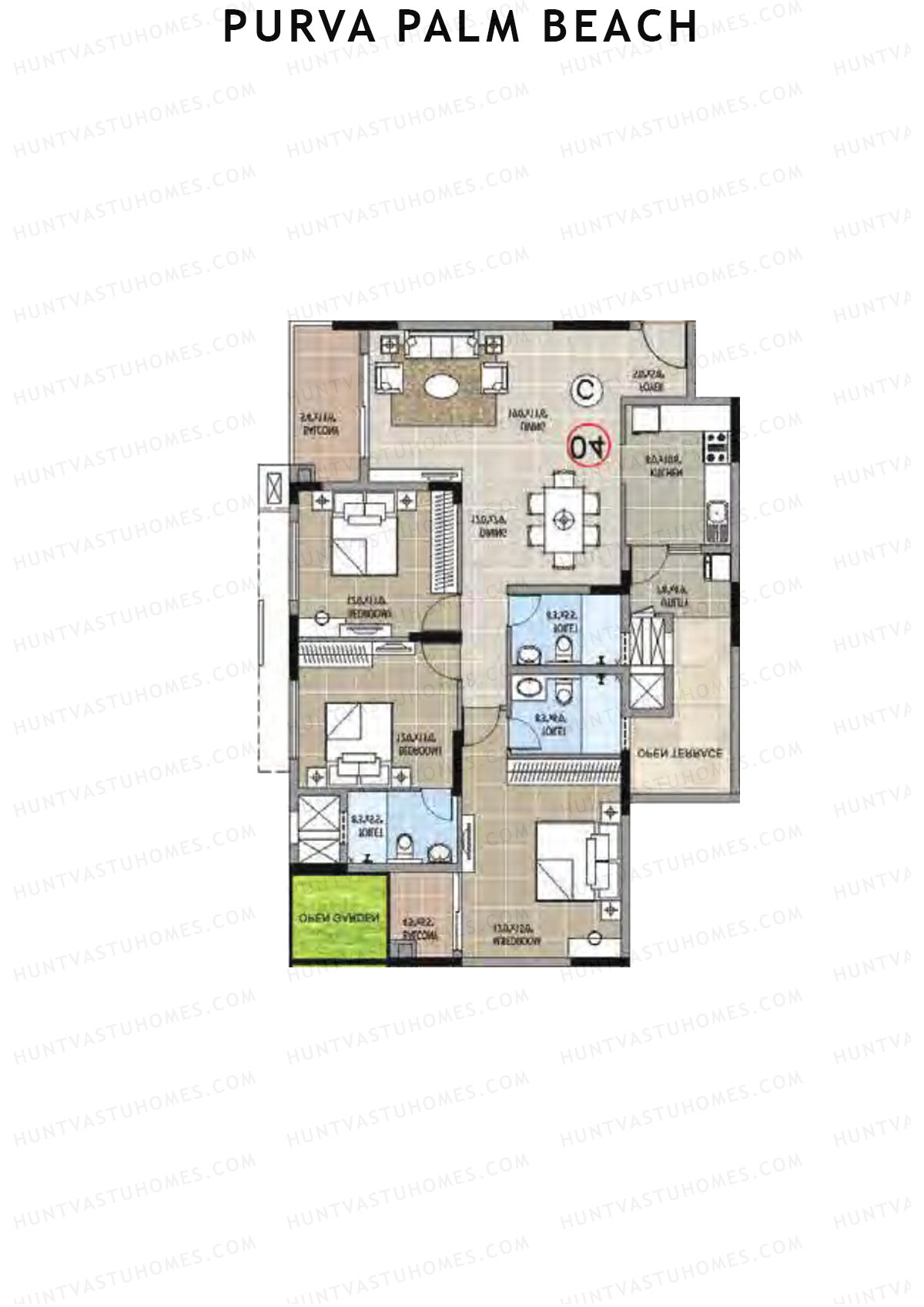 Purva Palm Beach Block 1 Wing B Unit 2 (Type C) Floor Plan