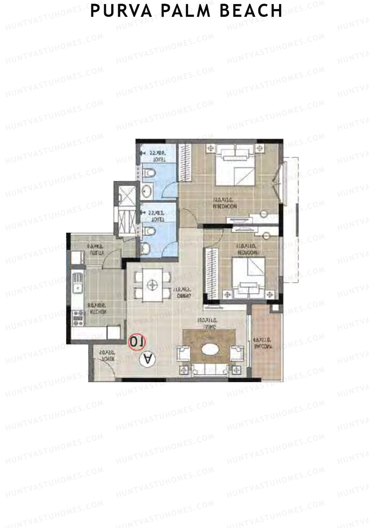 Purva Palm Beach Block 1 Wing B Unit 4 (Type A) Floor Plan