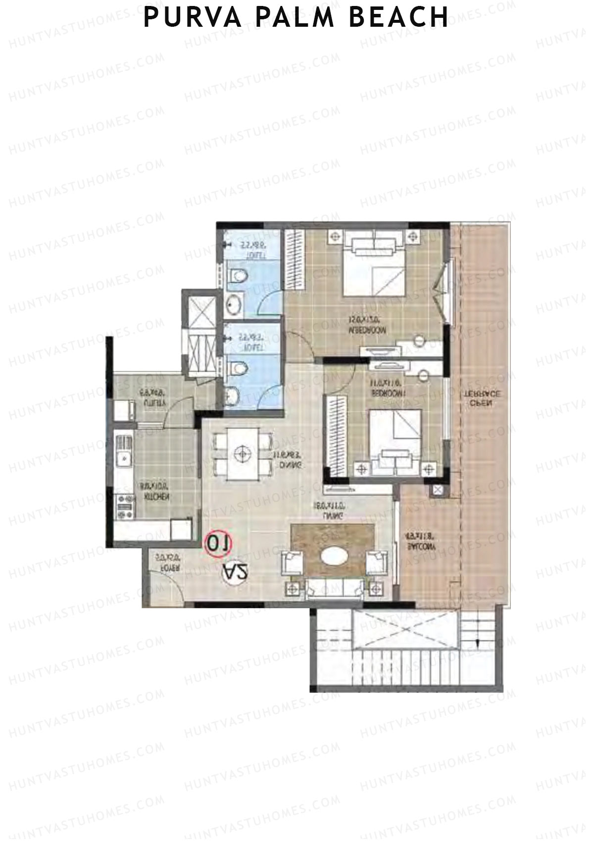Purva Palm Beach Block 1 Wing B Unit 4 TYPE PH LW(Penthouse) Floor Plan