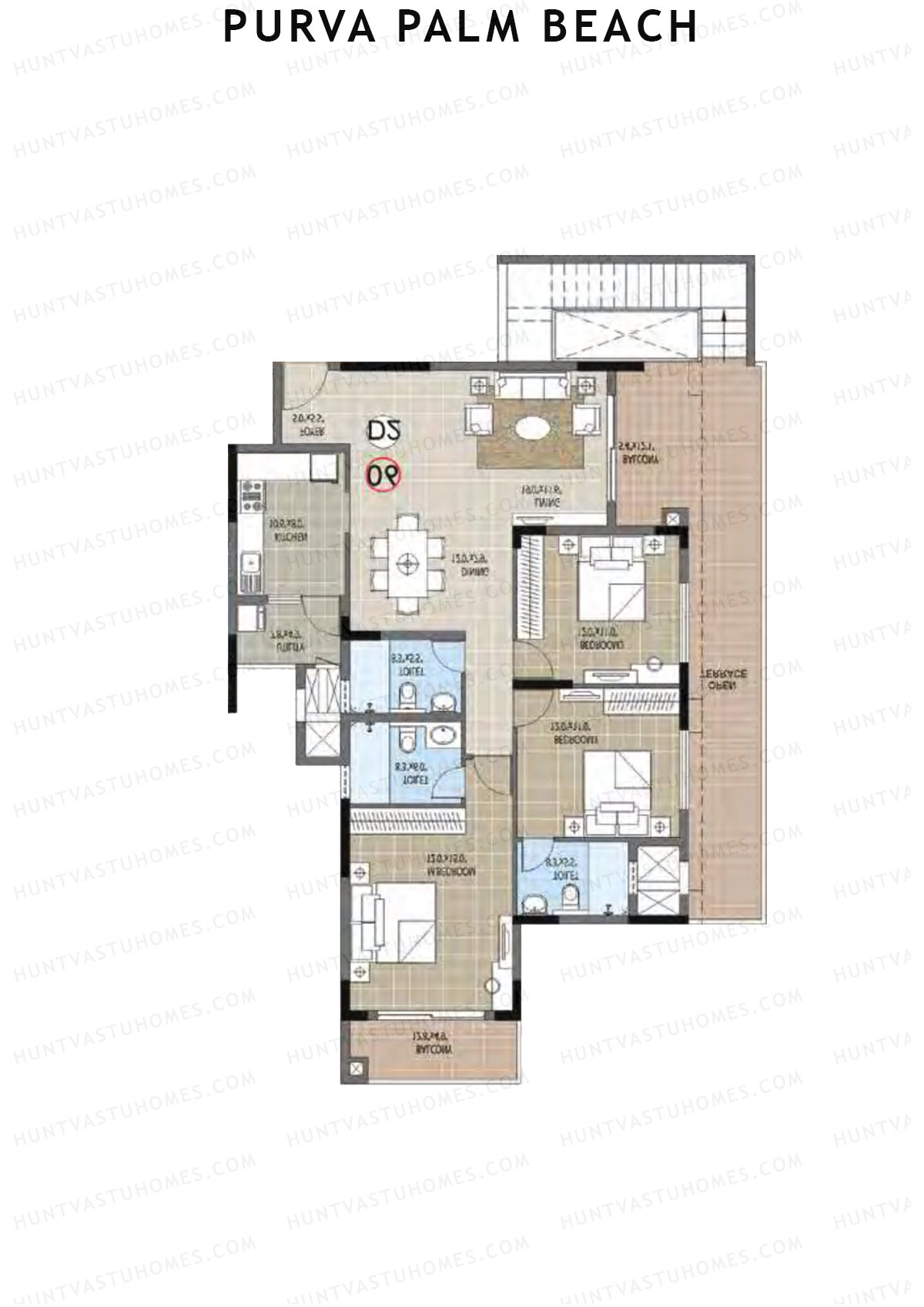 Purva Palm Beach Block 1 Wing C Unit 1 TYPE PH LW(Penthouse) Floor Plan