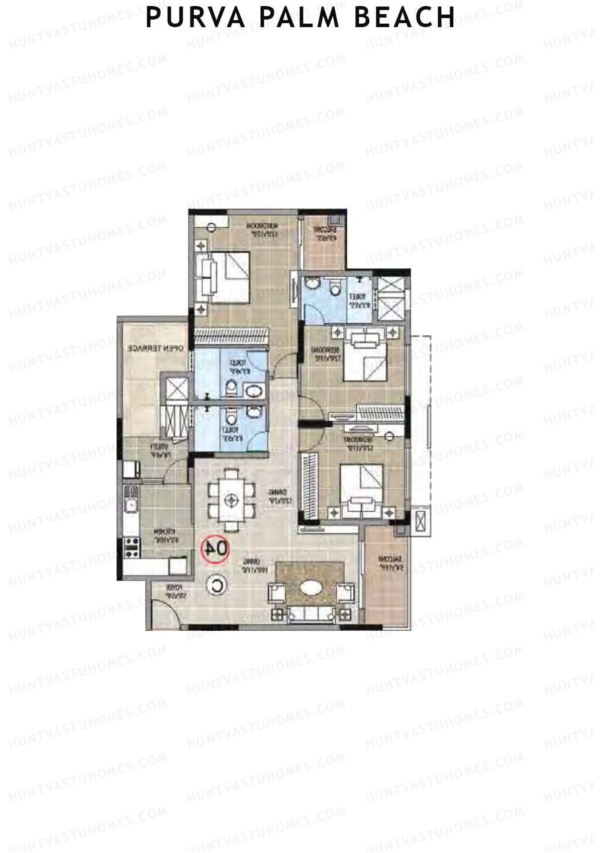 Purva Palm Beach Block 1 Wing C Unit 5 (Type C) Floor Plan