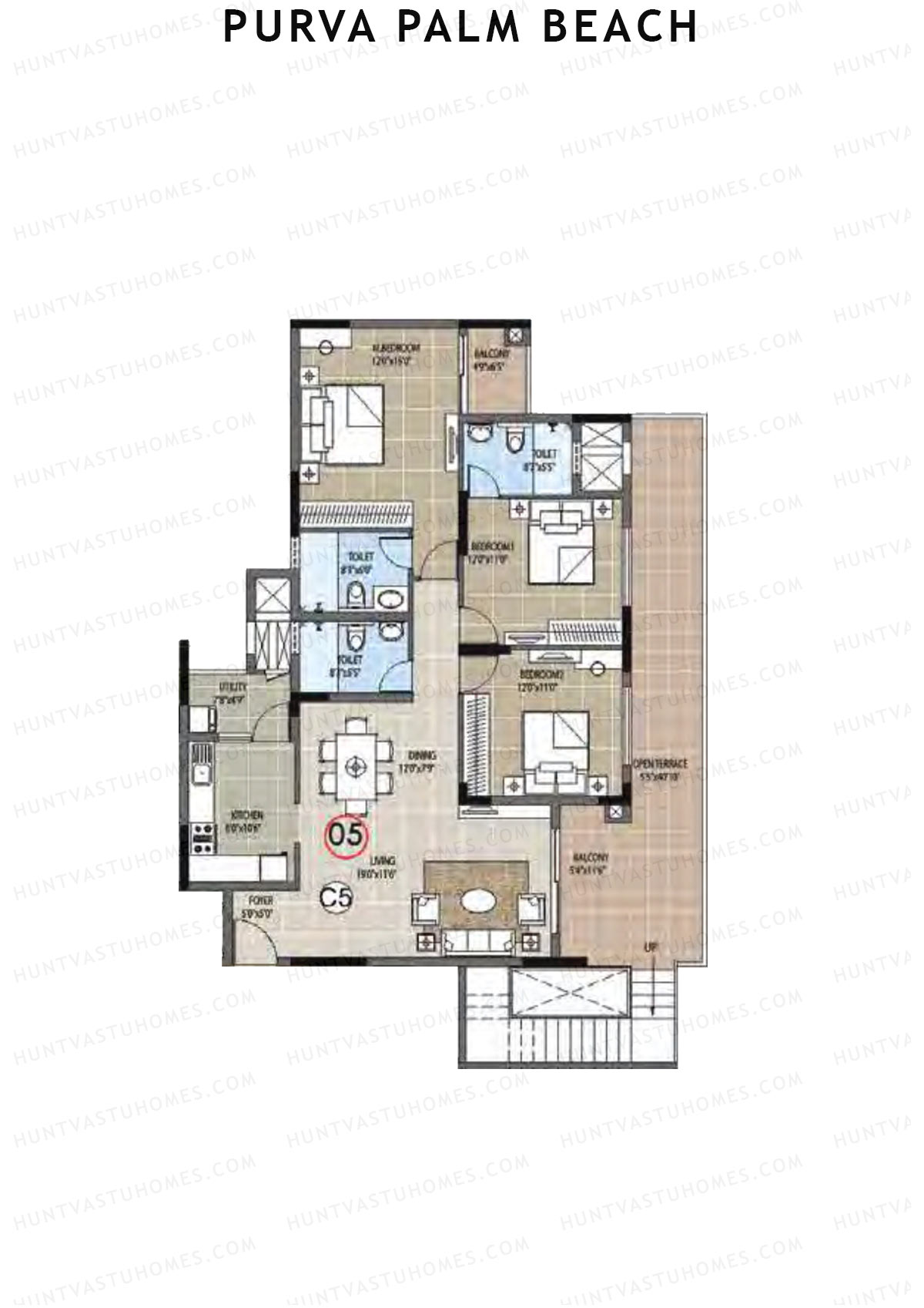 Purva Palm Beach Block 1 Wing C Unit 5 TYPE PH LW(Penthouse) Floor Plan