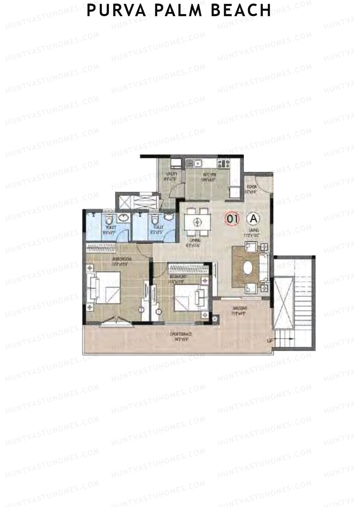 Purva Palm Beach Block 2 Wing D Unit 1 TYPE PH LW(Penthouse) Floor Plan