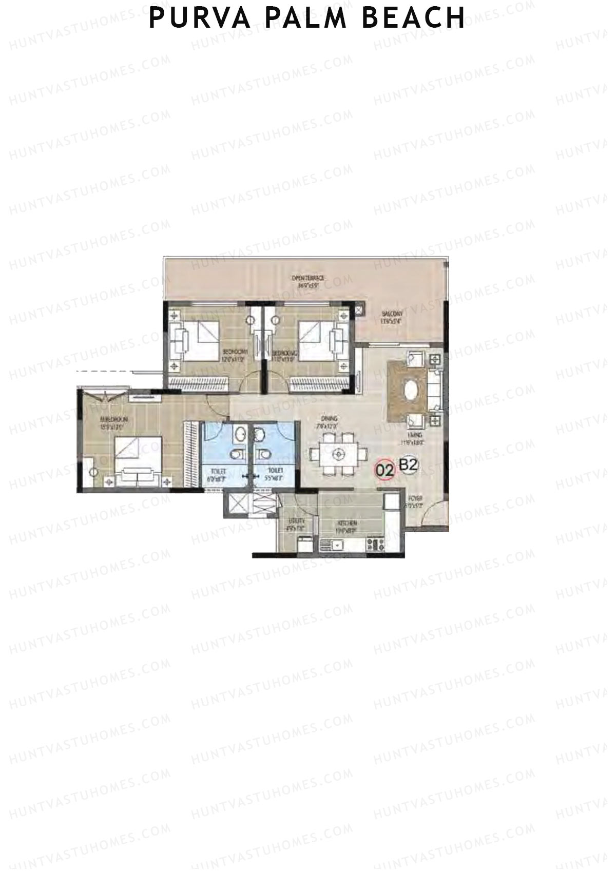 Purva Palm Beach Block 2 Wing D Unit 2 (Type B) Floor Plan