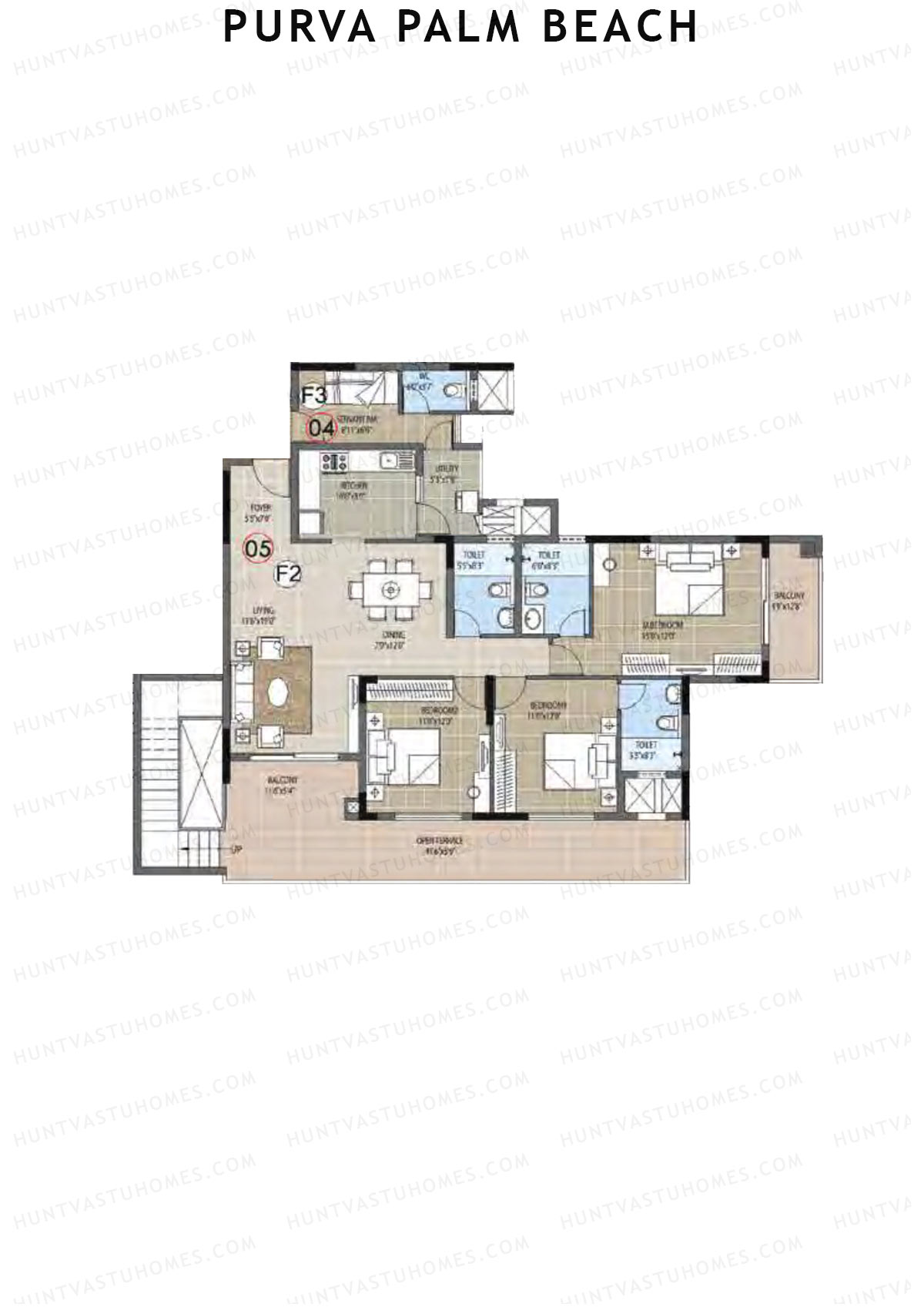 Purva Palm Beach Block 2 Wing D Unit 5 TYPE PH LW(Penthouse) Floor Plan
