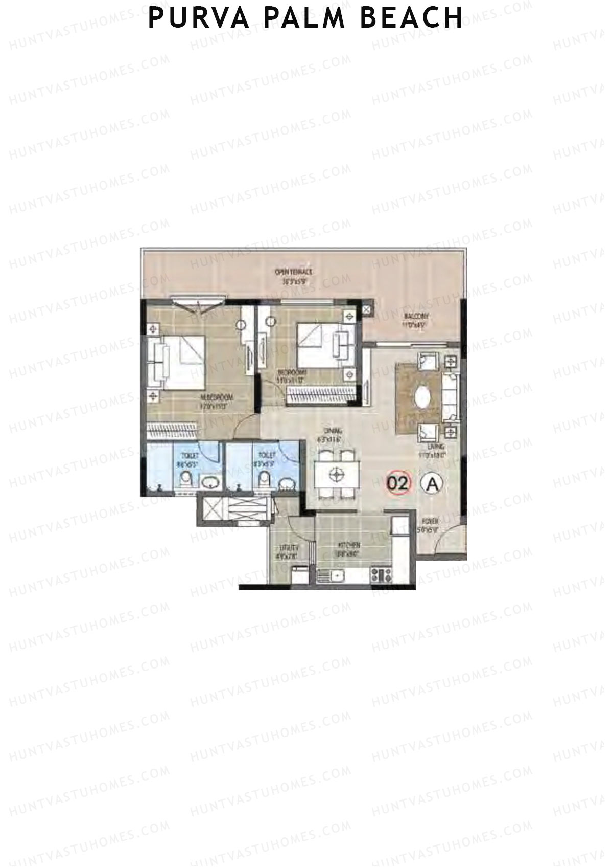 Purva Palm Beach Block 2 Wing E Unit 2 (Type A) Floor Plan