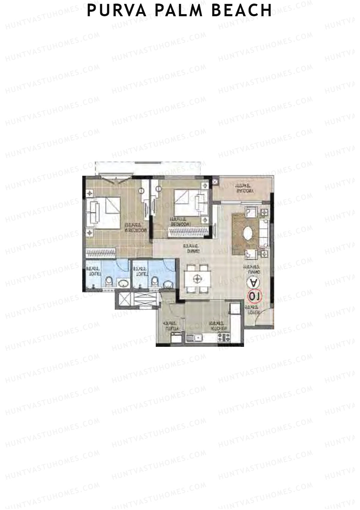 Purva Palm Beach Block 2 Wing E Unit 2 (Type A) Floor Plan