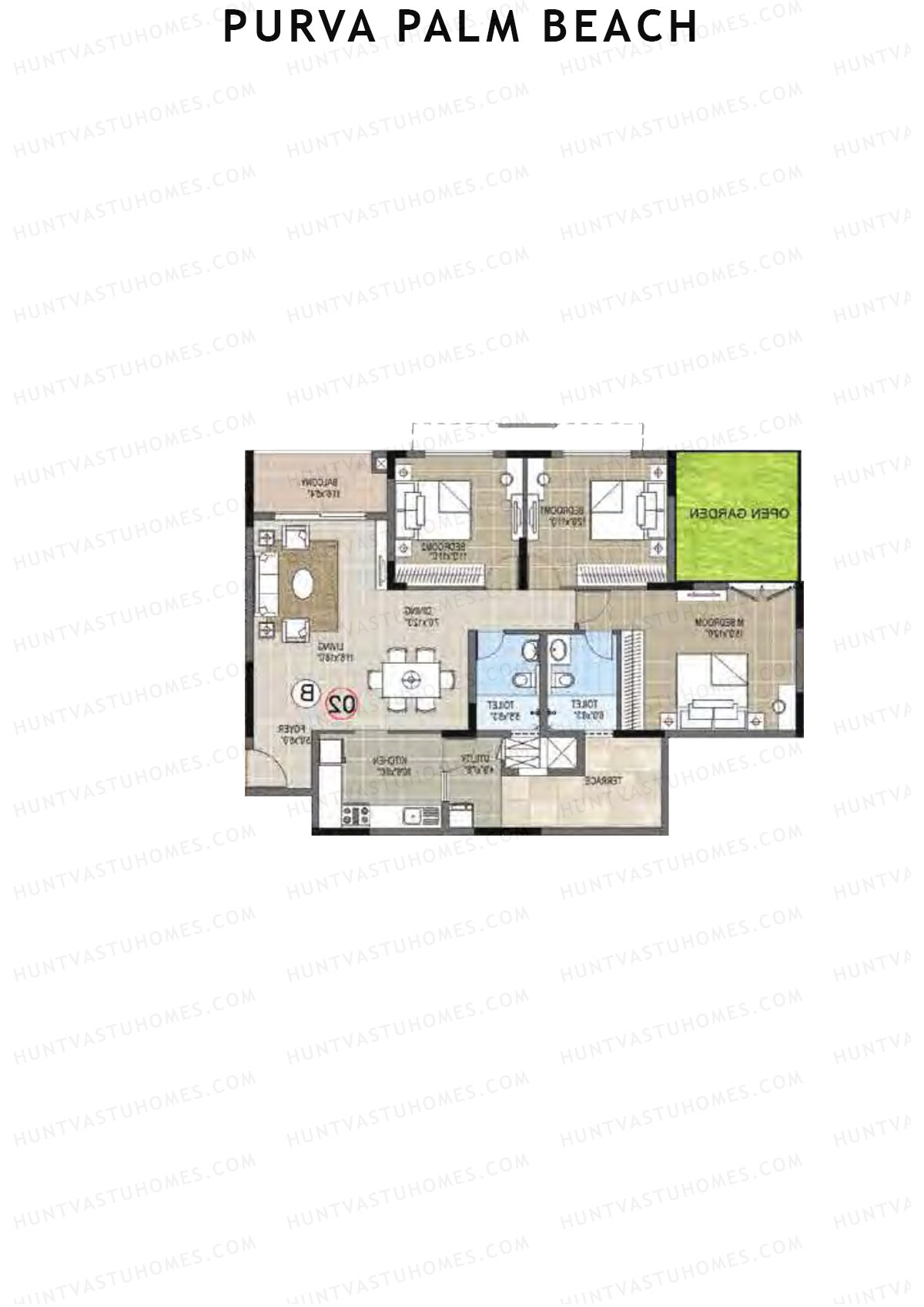 Purva Palm Beach Block 2 Wing E Unit 3 (Type B) Floor Plan