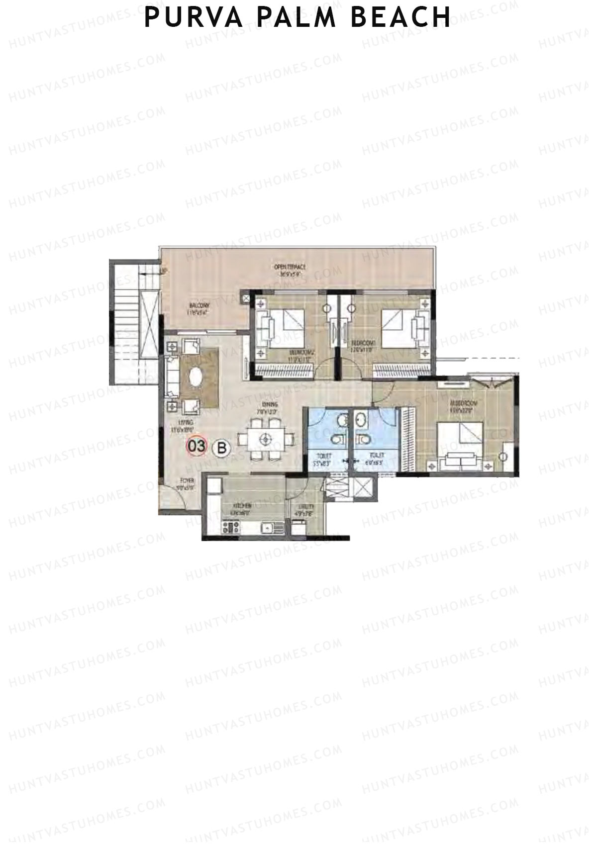 Purva Palm Beach Block 2 Wing E Unit 3 TYPE PH LW(Penthouse) Floor Plan