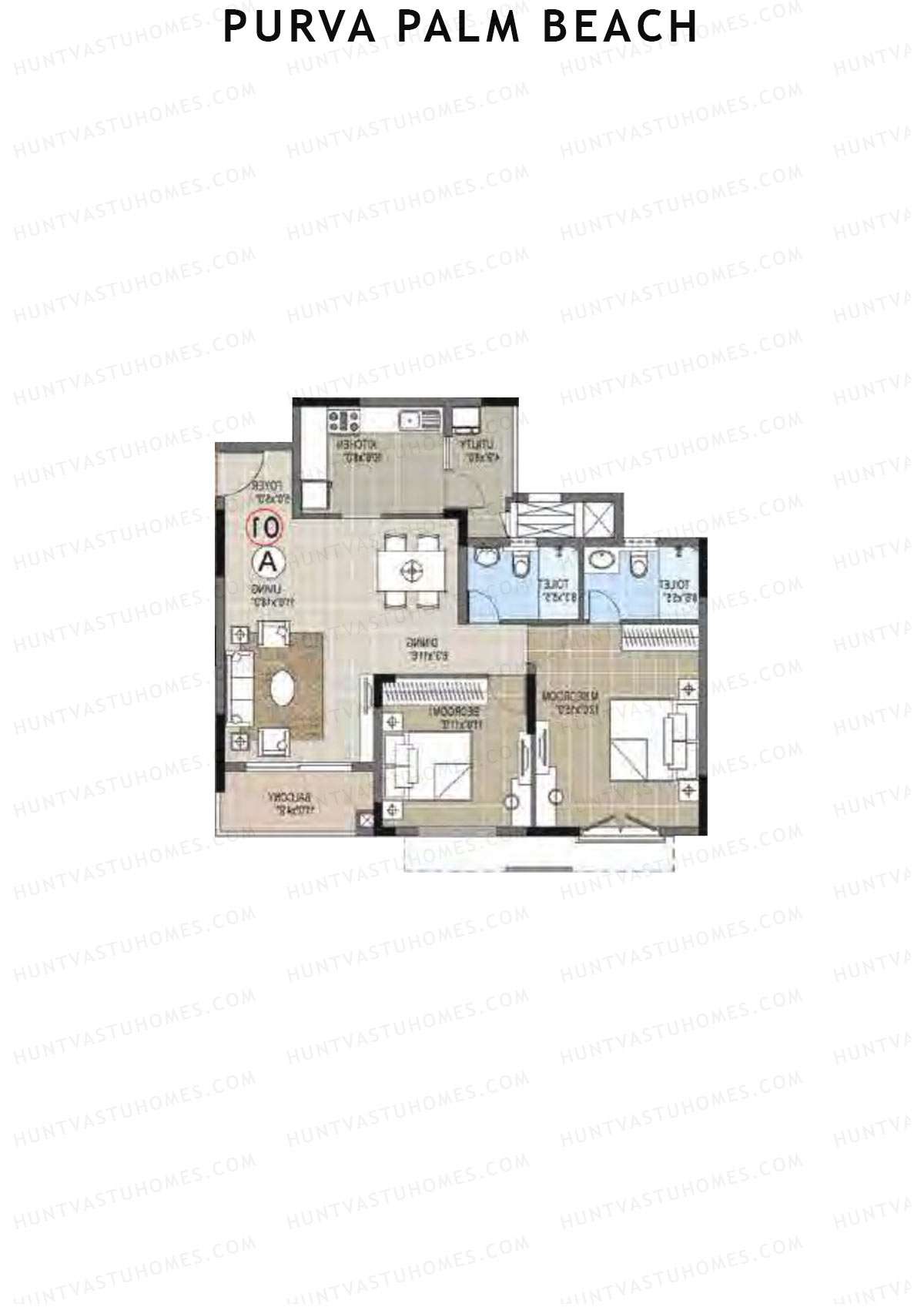 Purva Palm Beach Block 2 Wing E Unit 4 (Type A) Floor Plan