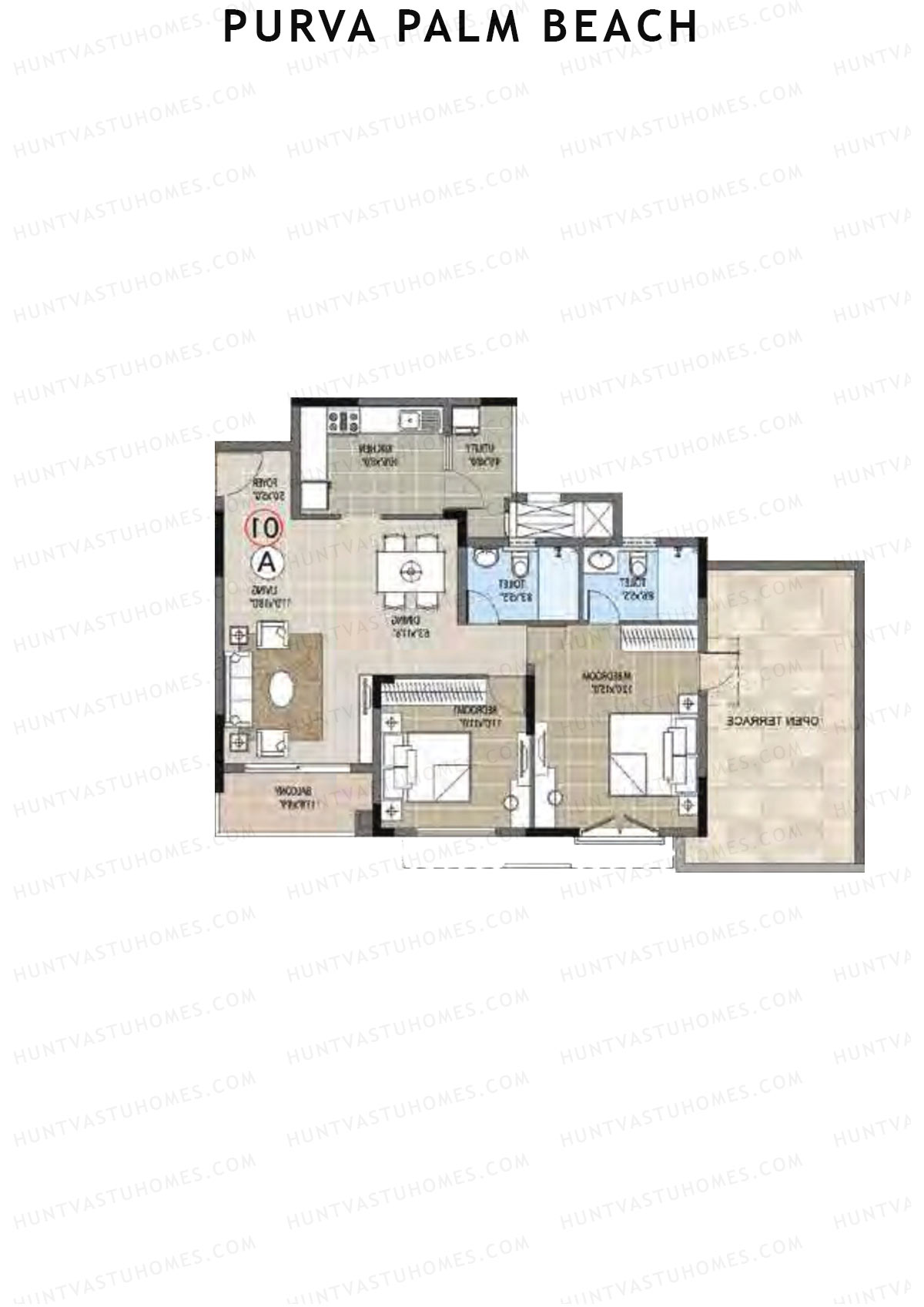Purva Palm Beach Block 2 Wing E Unit 4 (Type A) Floor Plan