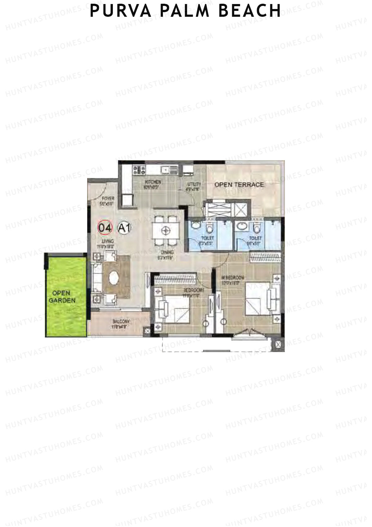 Purva Palm Beach Block 2 Wing E Unit 4 (Type A) Floor Plan