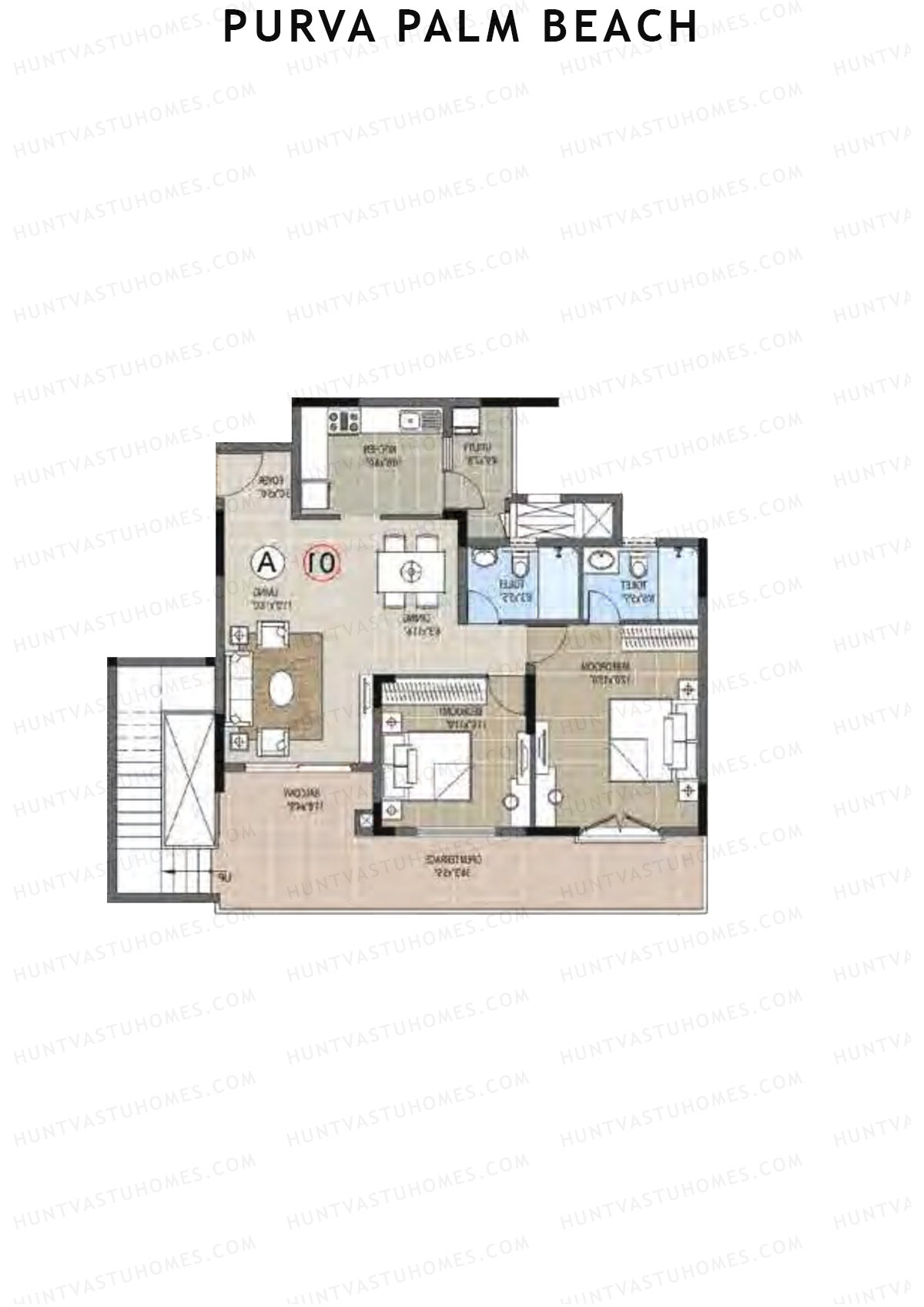Purva Palm Beach Block 2 Wing E Unit 4 TYPE PH LW(Penthouse) Floor Plan