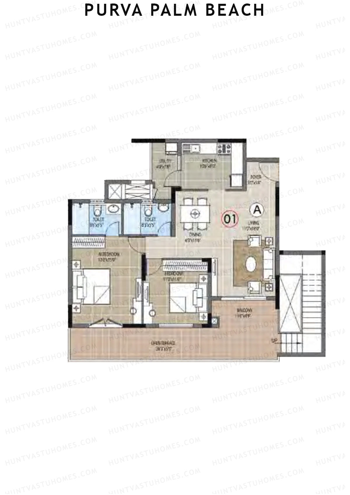 Purva Palm Beach Block 2 Wing F Unit 1 TYPE PH LW(Penthouse) Floor Plan