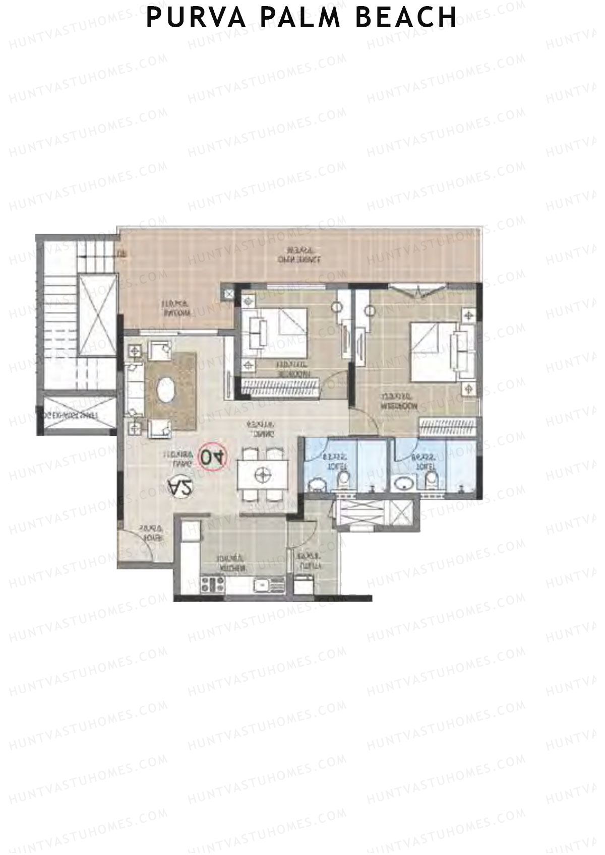 Purva Palm Beach Block 2 Wing F Unit 3 TYPE PH LW(Penthouse) Floor Plan
