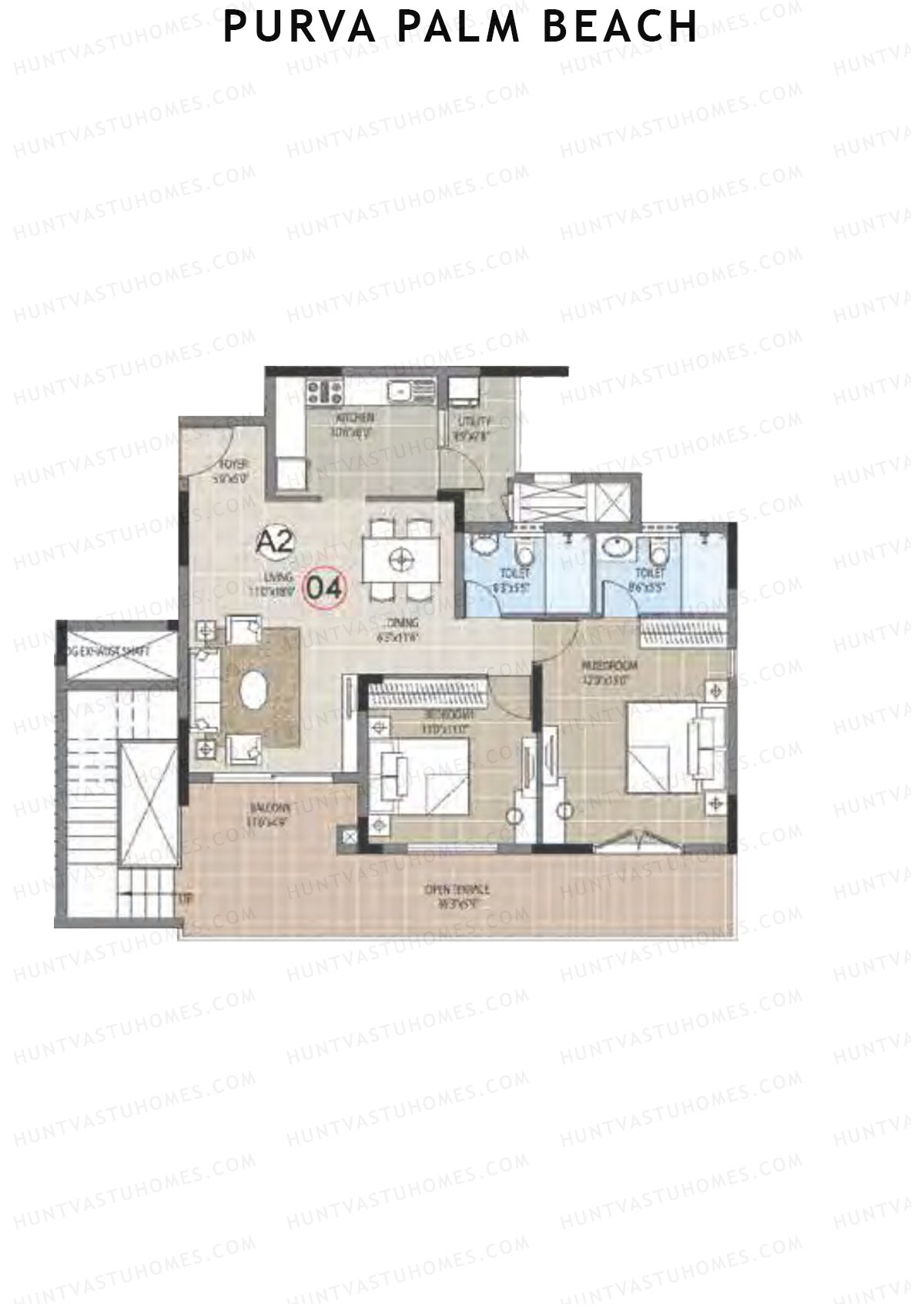Purva Palm Beach Block 2 Wing F Unit 4 TYPE PH LW(Penthouse) Floor Plan