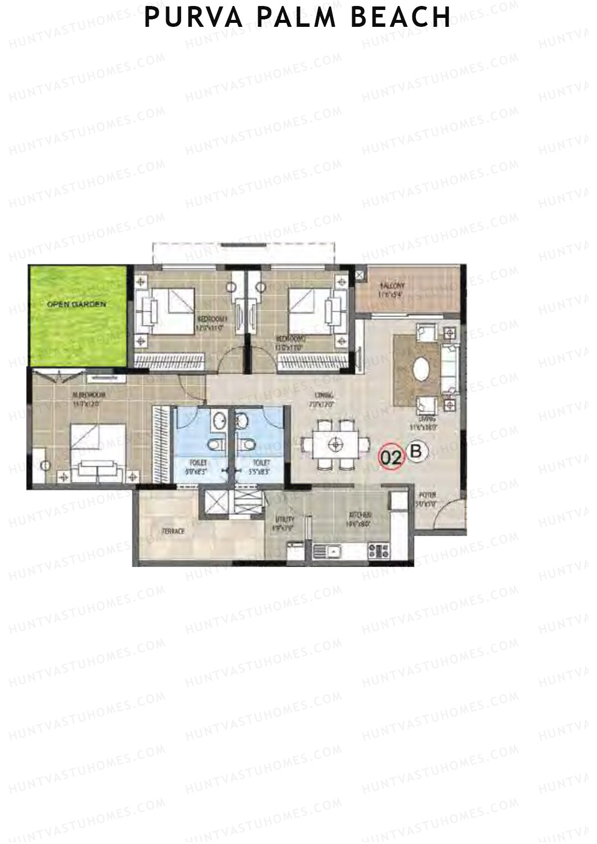 Purva Palm Beach Block 2 Wing G Unit 2 (Type B) Floor Plan