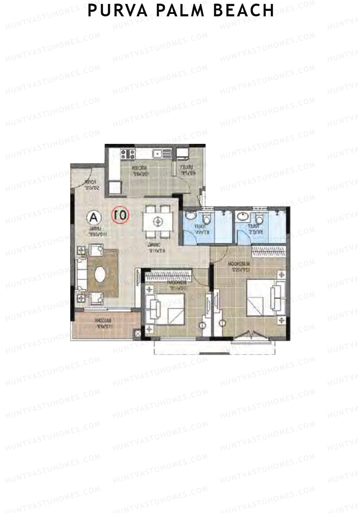 Purva Palm Beach Block 2 Wing G Unit 4 (Type A) Floor Plan