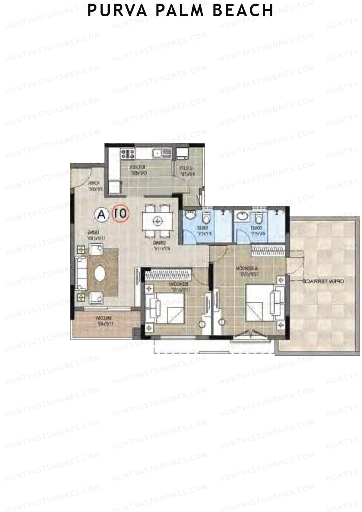 Purva Palm Beach Block 2 Wing G Unit 4 (Type A) Floor Plan