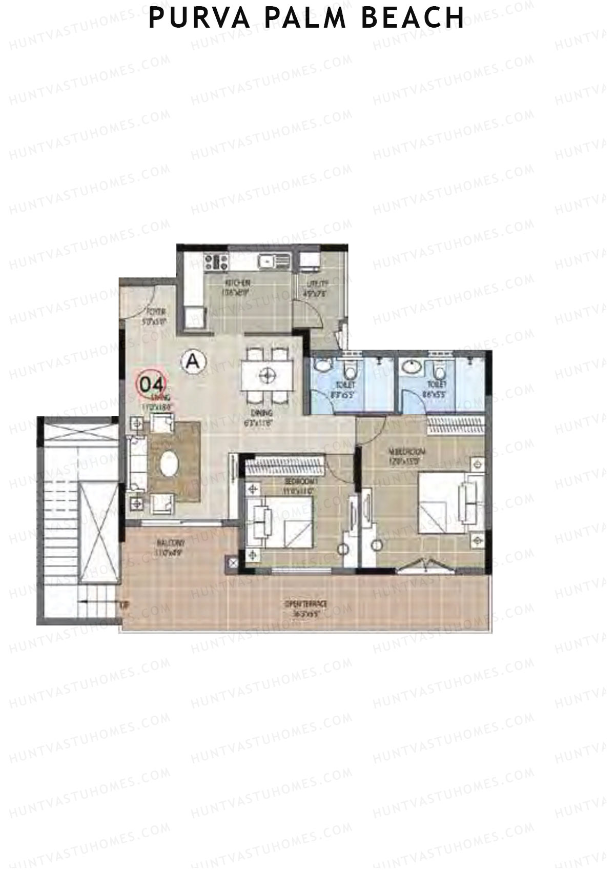 Purva Palm Beach Block 2 Wing G Unit 4 TYPE PH LW(Penthouse) Floor Plan