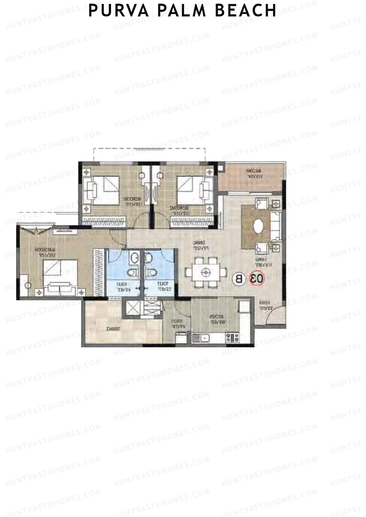 Purva Palm Beach Block 2 Wing H Unit 2 (Type B) Floor Plan
