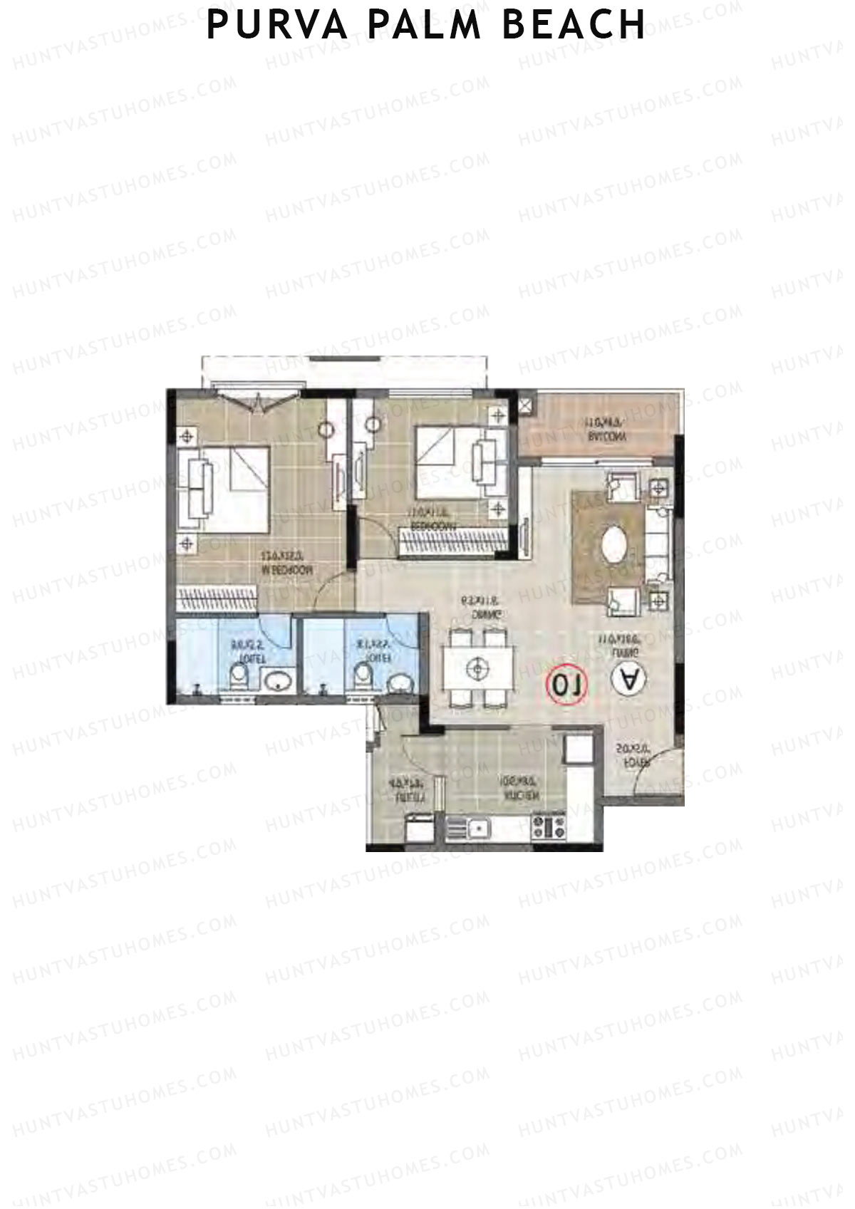 Purva Palm Beach Block 2 Wing J Unit 2 (Type A) Floor Plan
