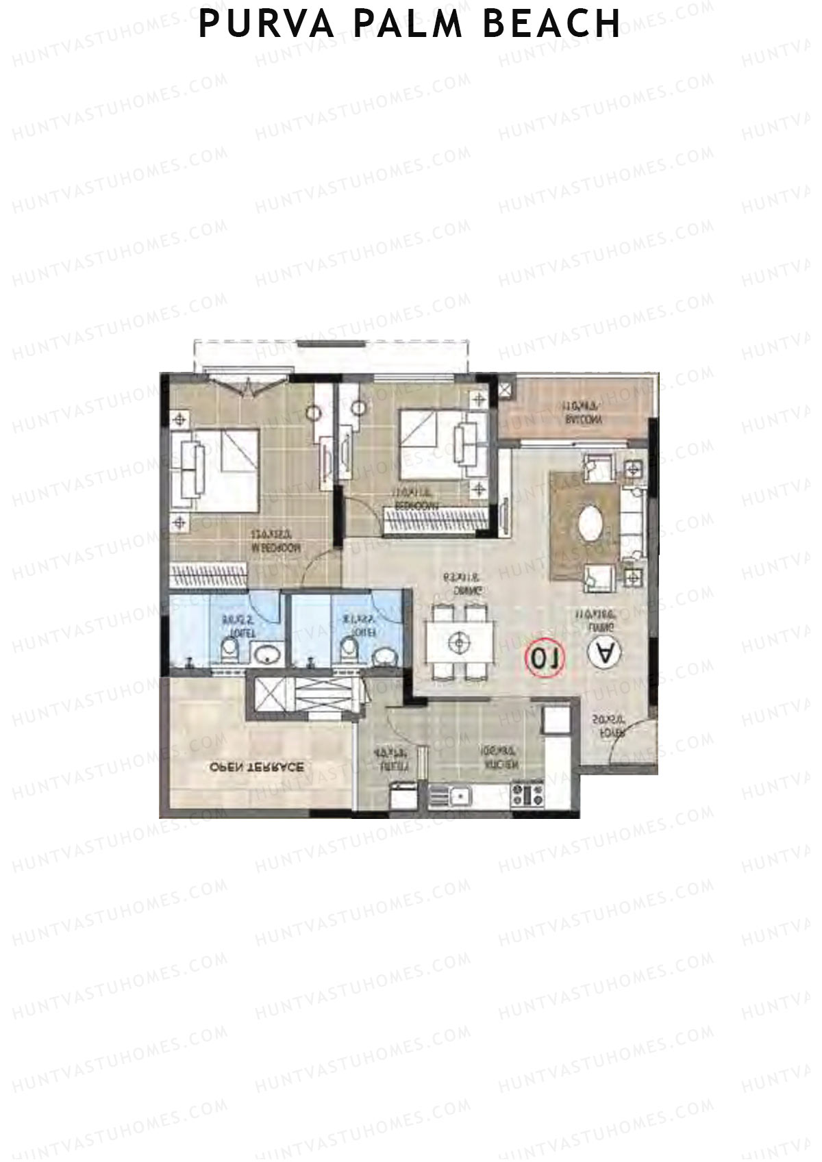 Purva Palm Beach Block 2 Wing J Unit 2 (Type A) Floor Plan