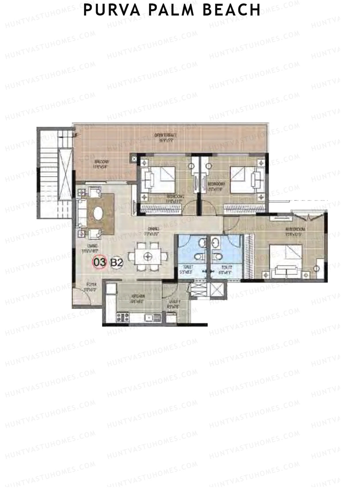 Purva Palm Beach Block 2 Wing J Unit 3 TYPE PH LW(Penthouse) Floor Plan