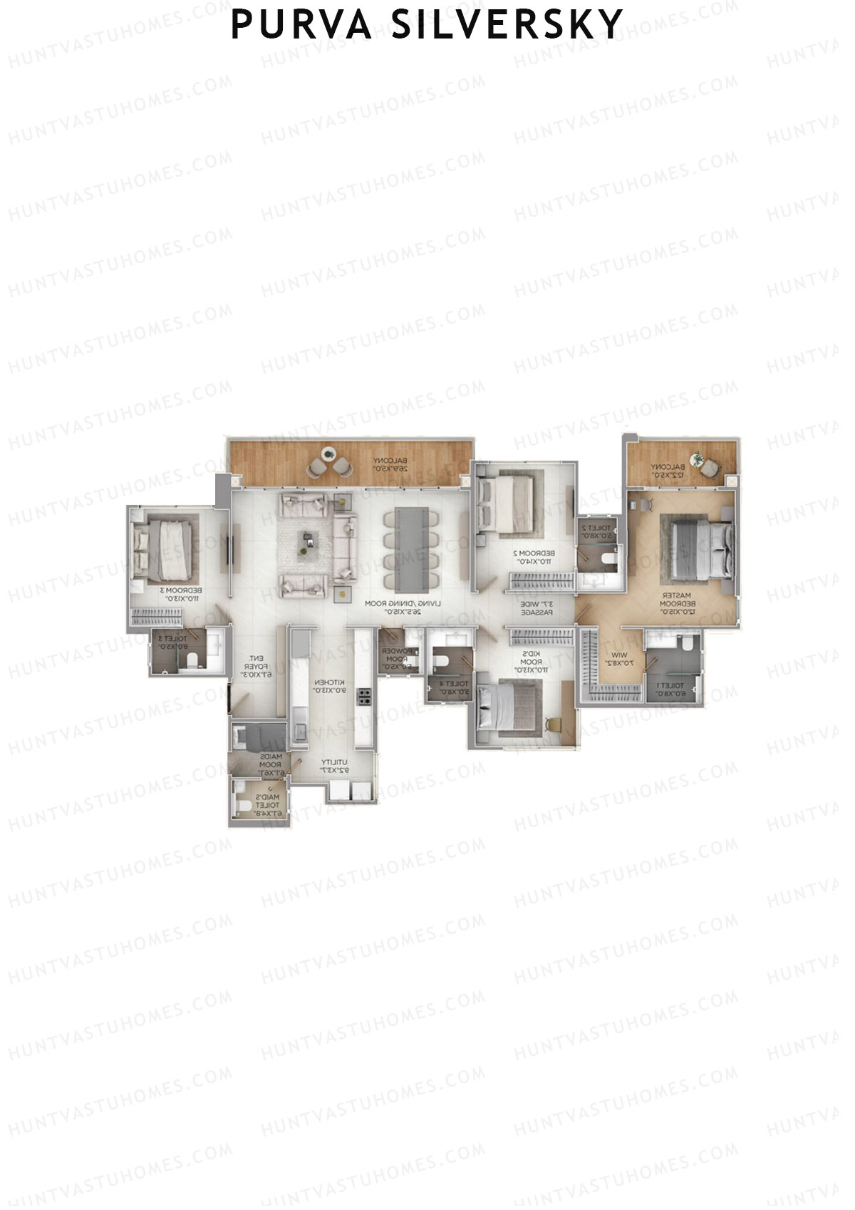 Purva Silversky, Tower B, Unit 1, 4BHK, Super Area 2824   sq ft 